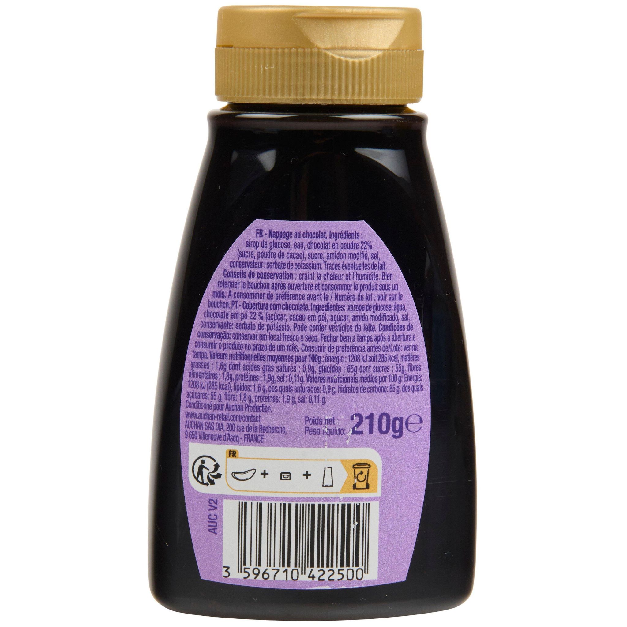 Voir la diapositive 2 : AUCHAN Nappage chocolat 210g