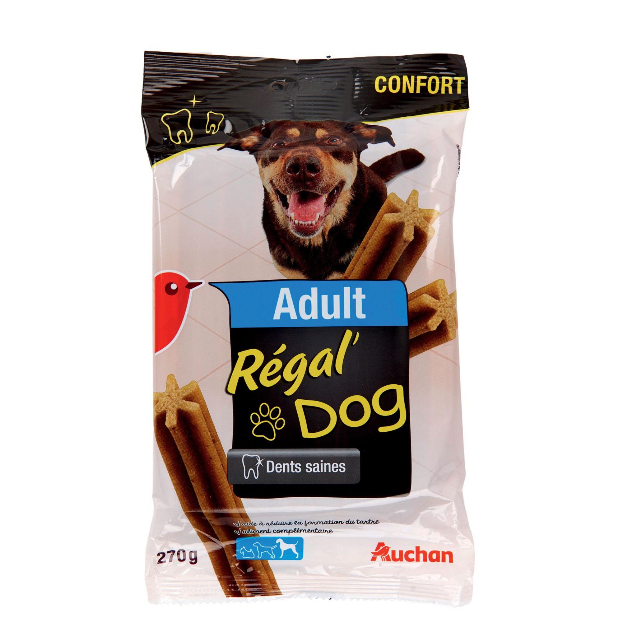 Voir la diapositive 2 : AUCHAN Régal'dog friandises bâtonnets dents saines pour grand chien adulte 7 bâtonnets 270g