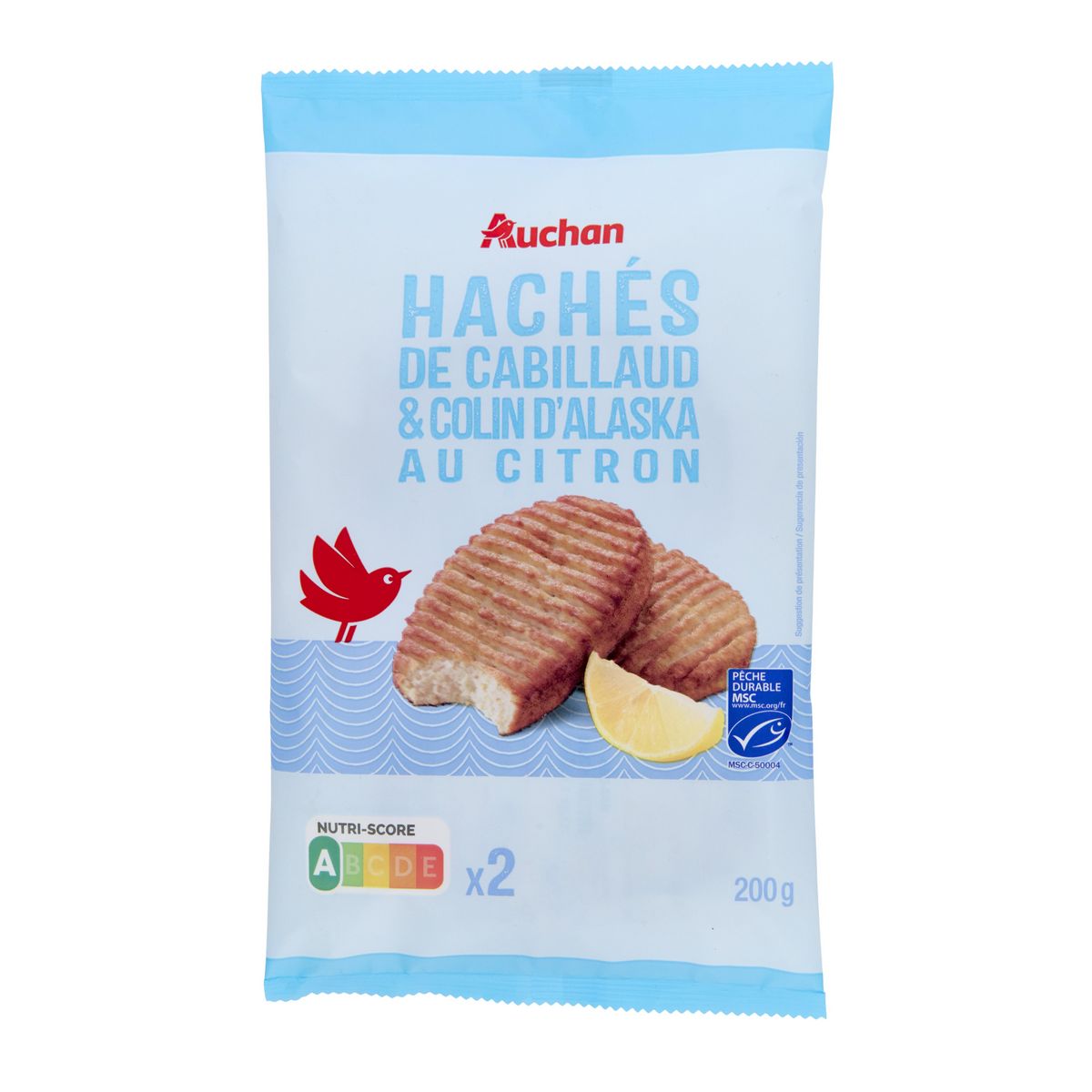 AUCHAN Hâché de cabillaud MSC 2 pièces 200g
