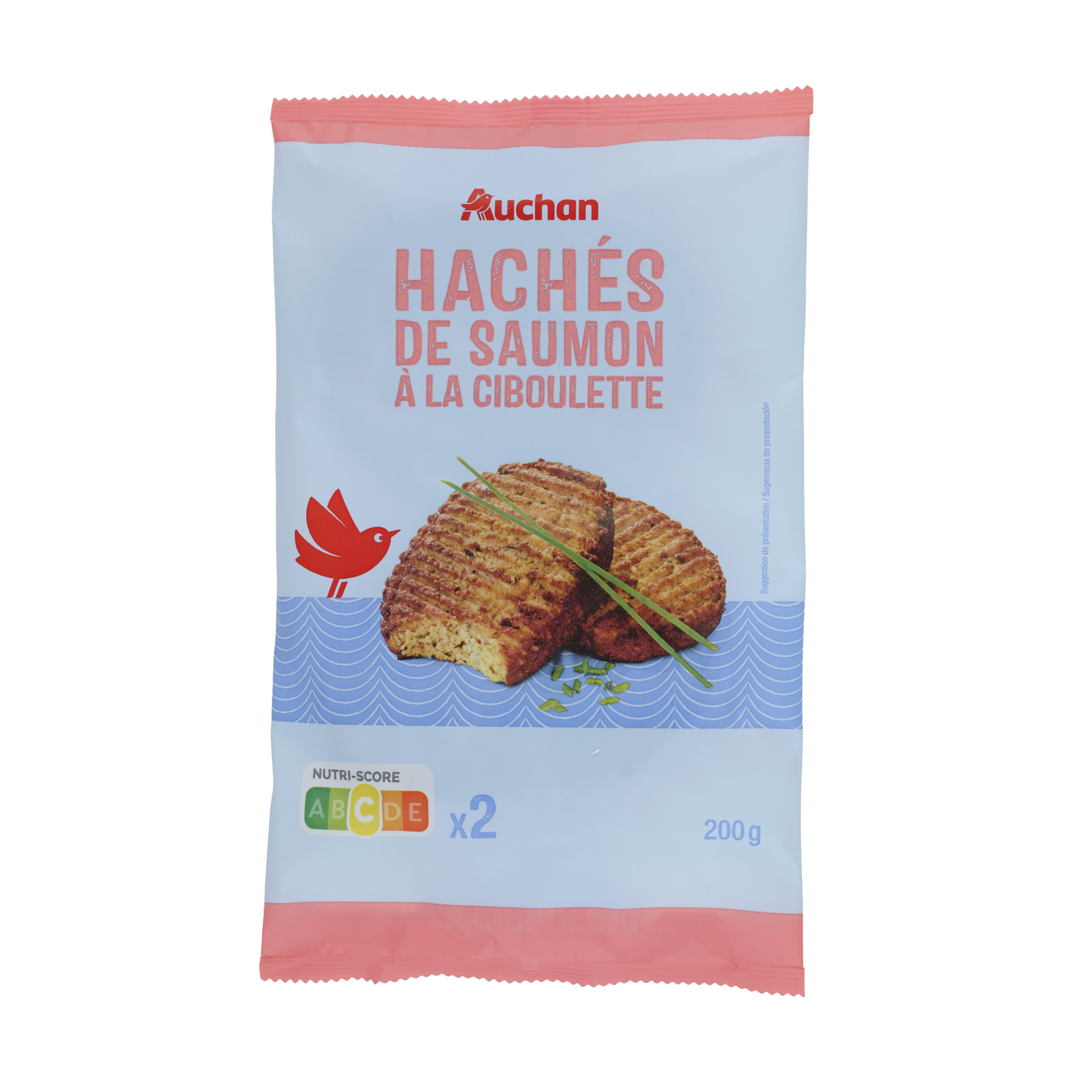 Voir la diapositive 3 : AUCHAN Hachés de saumon à la ciboulette 2 pièces 200g