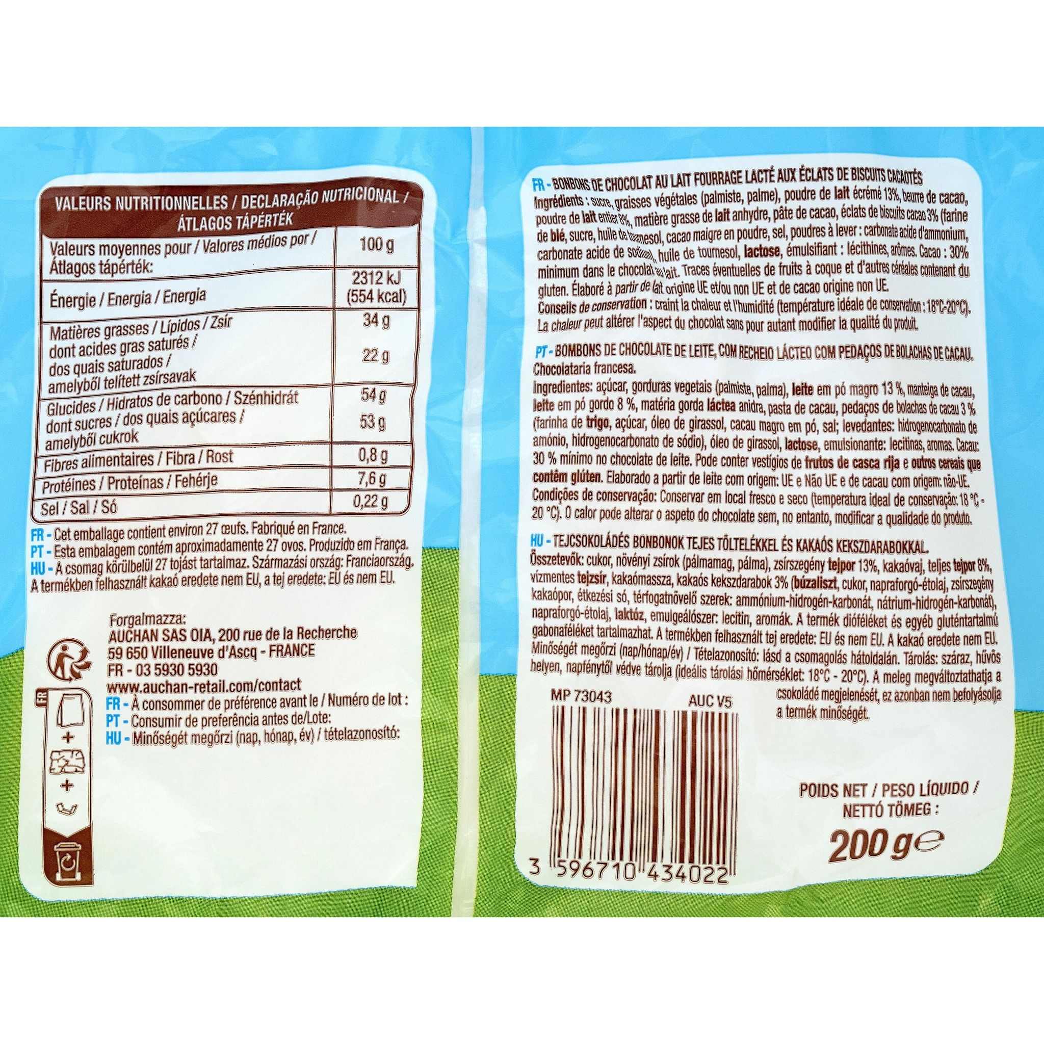 Voir la diapositive 3 : VENDOME Oeufs au chocolat au lait et éclats de biscuits 200g