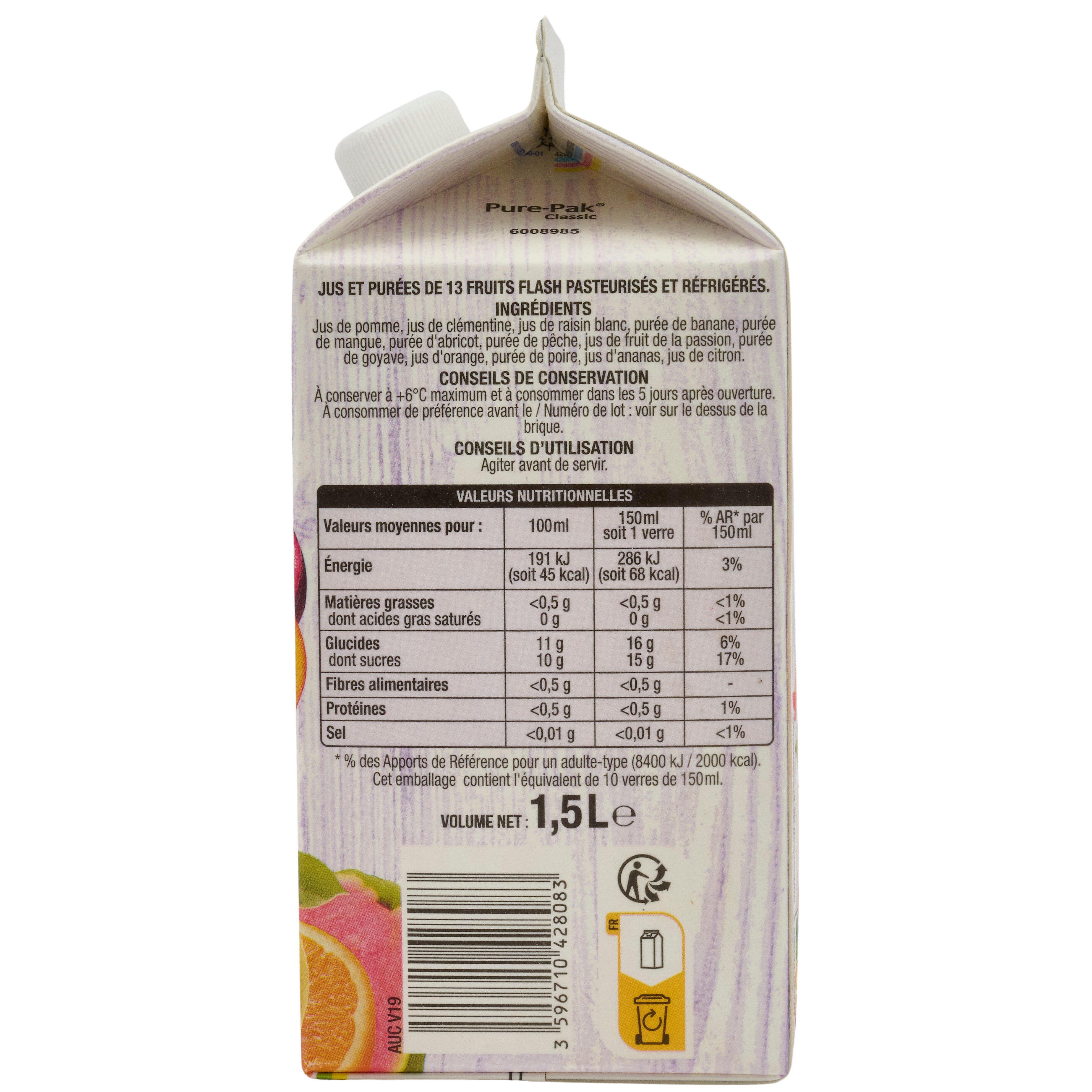 Voir la diapositive 2 : AUCHAN Pur jus multifruits 1,5l