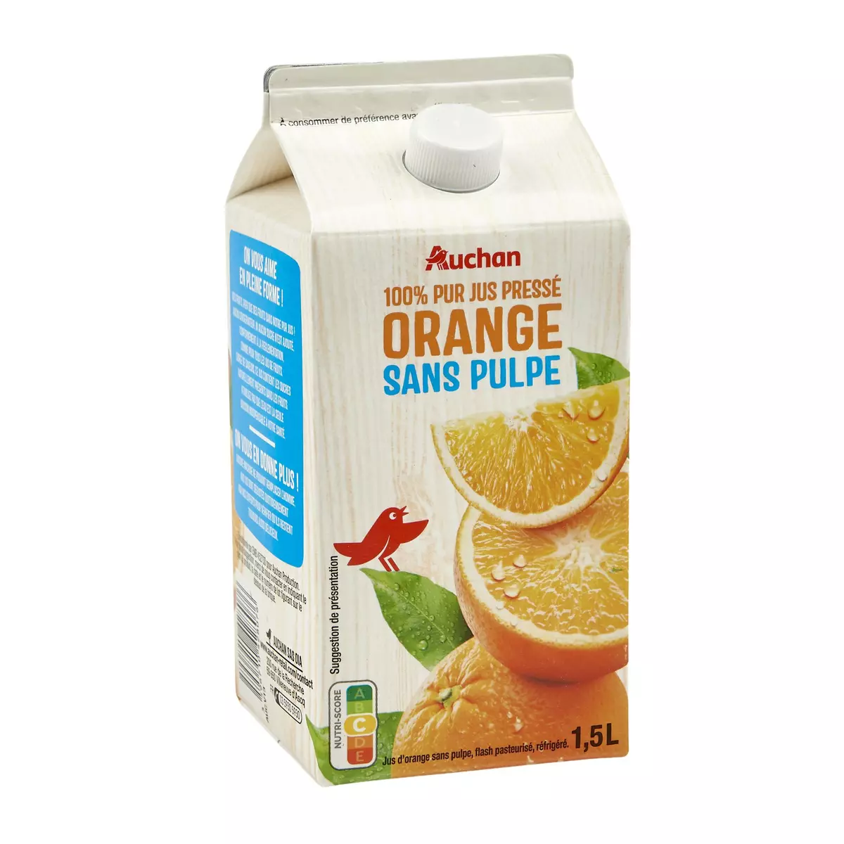 AUCHAN Pur jus d'orange sans pulpe 1,5L