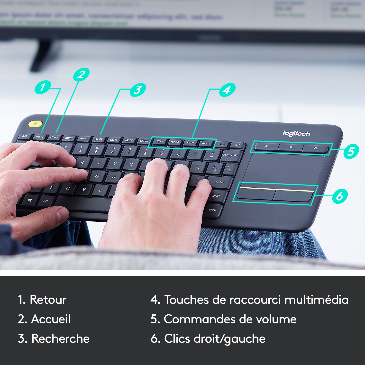 Voir la diapositive 4 : LOGITECH Clavier Sans Fil K400 Plus AZERTY Français Noir