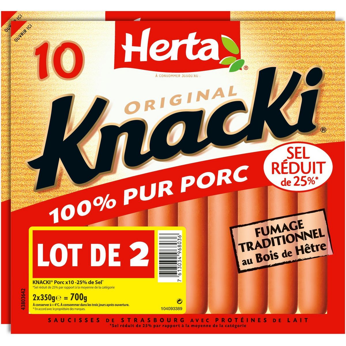 HERTA Knacki Original Saucisses de Strasbourg  2x10 pièces  700g