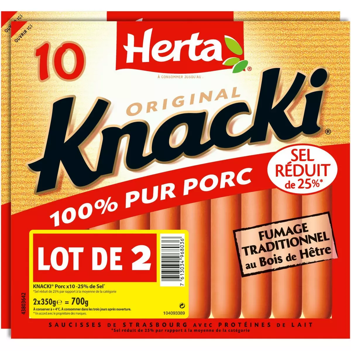 HERTA Knacki Original Saucisses de Strasbourg  2x10 pièces  700g