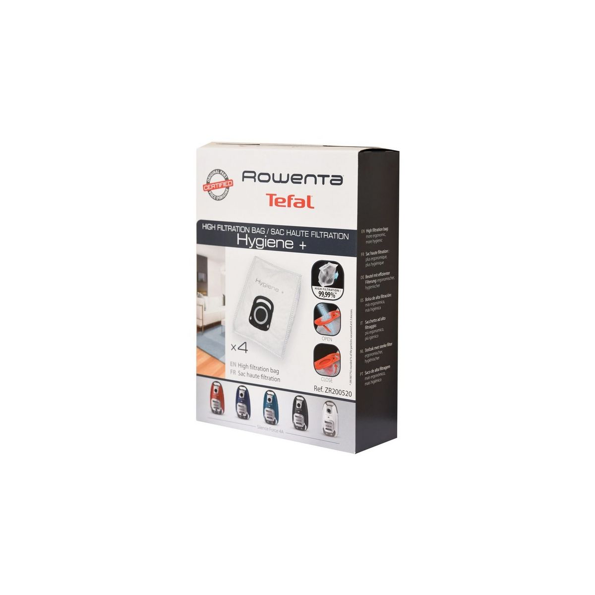 ROWENTA Sacs Aspirateur ZR200520 boite de 4 sacs haute filtration Hygiène+ pour Silence Force