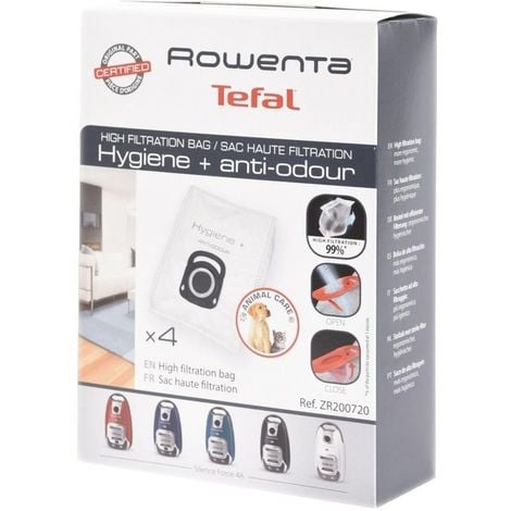 Voir la diapositive 2 : ROWENTA Sacs Aspirateur ZR200720 boite de 4 sacs haute filtration Hygiène+ Anti Odeur pour Silence Force
