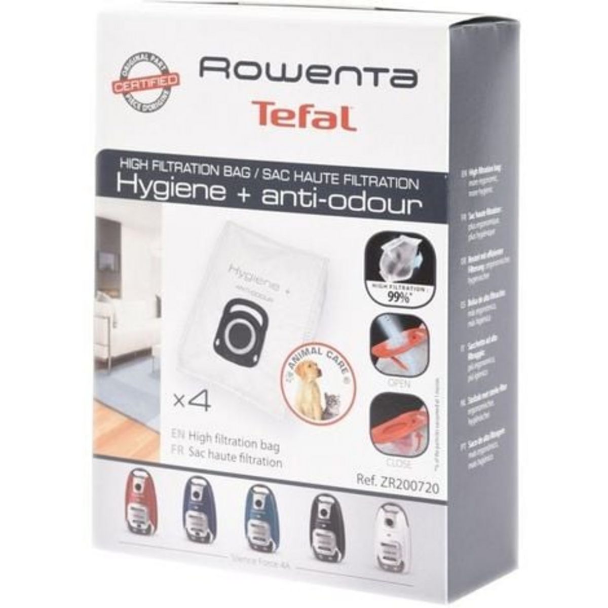 ROWENTA Sacs Aspirateur ZR200720 boite de 4 sacs haute filtration Hygiène+ Anti Odeur pour Silence Force