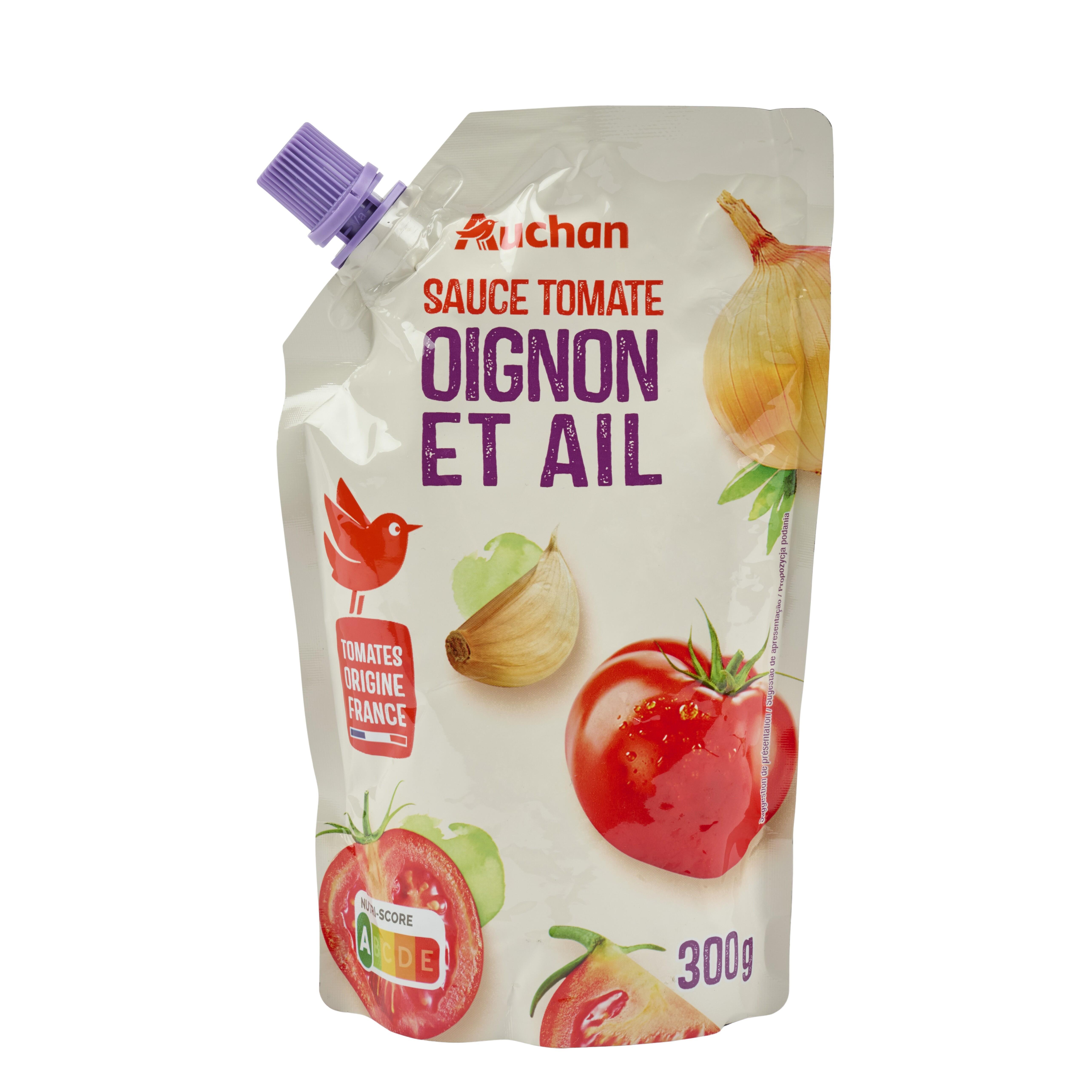 Voir la diapositive 3 : AUCHAN Sauce tomate oignon ail sachet refermable 300g