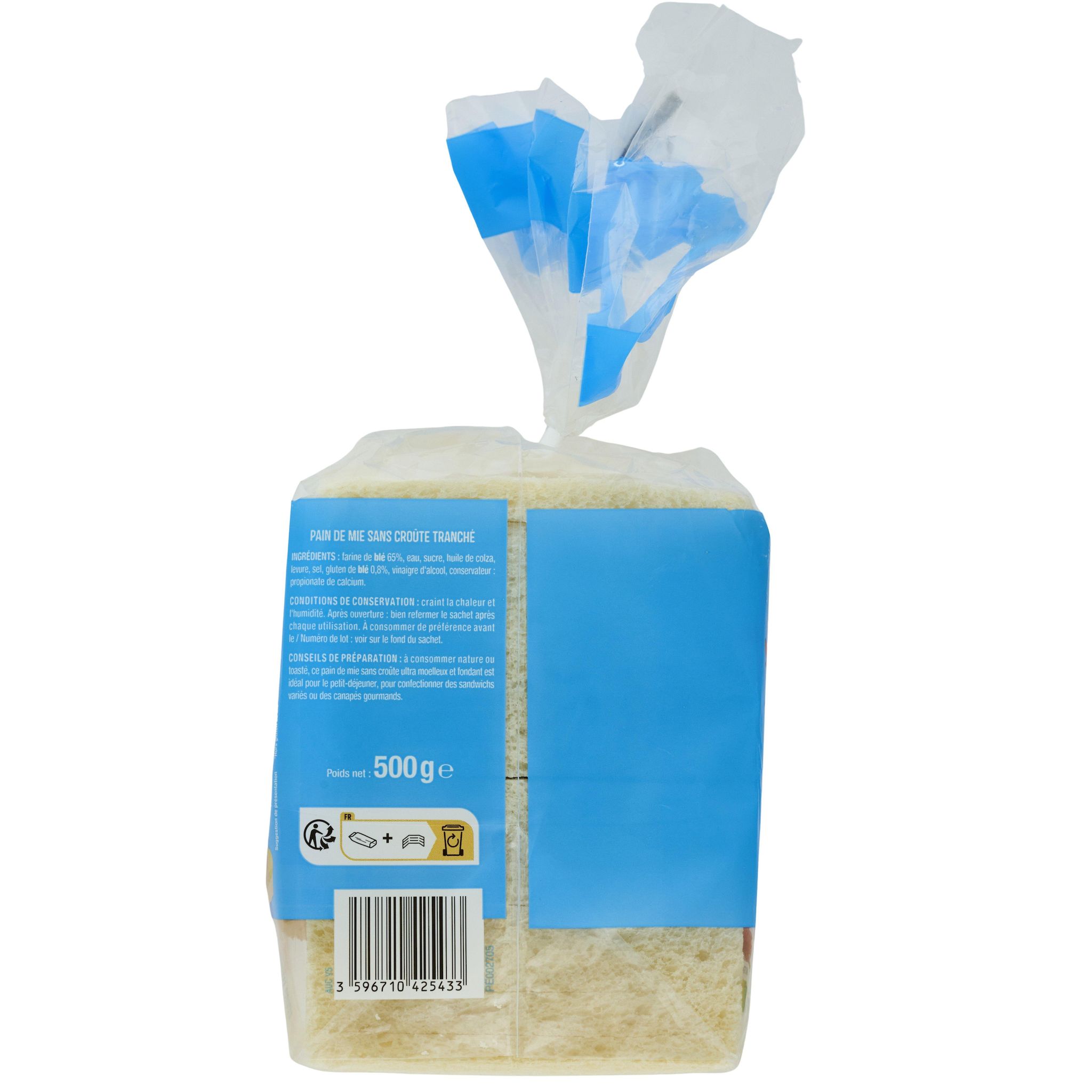 Voir la diapositive 2 : AUCHAN Carré de mie nature grandes tranches sans croûte 14 tranches 500g