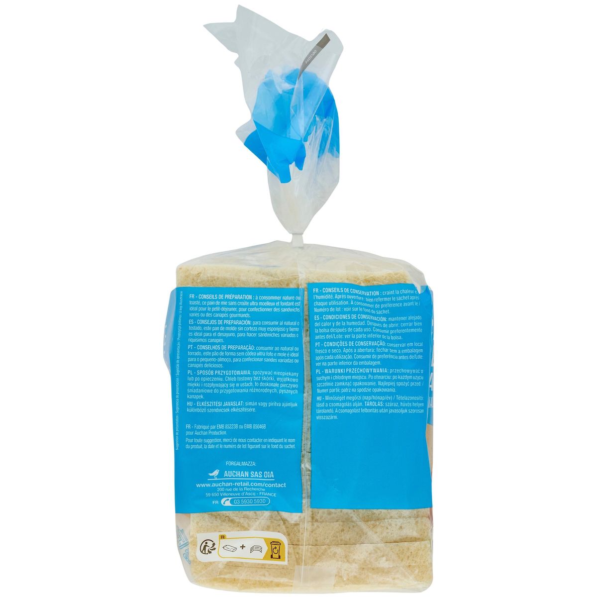 AUCHAN Carré de mie nature grandes tranches sans croûte 14 tranches 500g