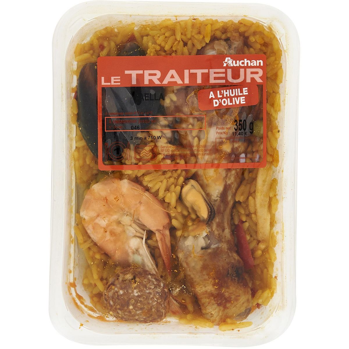 AUCHAN LE TRAITEUR Paëlla à l'huile d'olive 1 part 350g