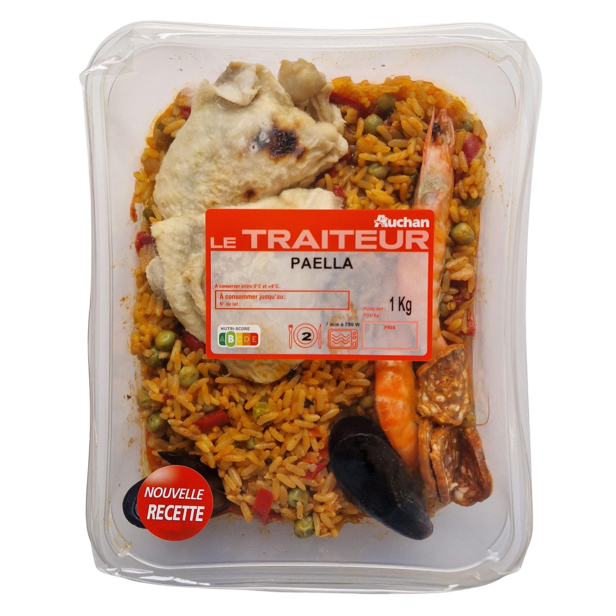Voir la diapositive 2 : AUCHAN LE TRAITEUR Paëlla à l'huile d'olive 2 parts 1kg