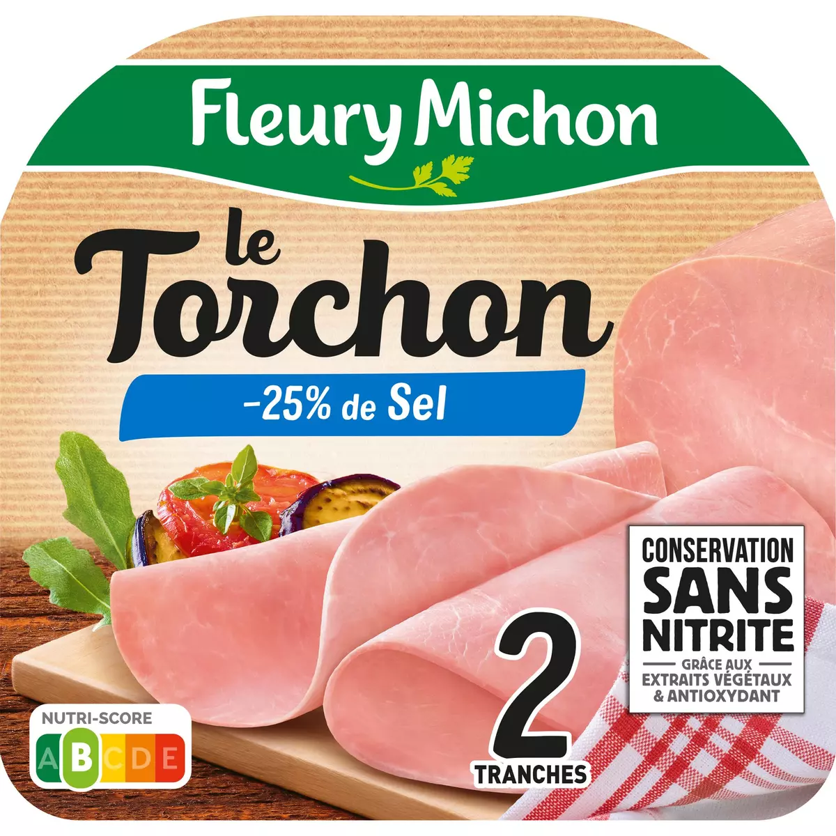FLEURY MICHON Jambon le torchon réduit en sel  2 tranches 80g