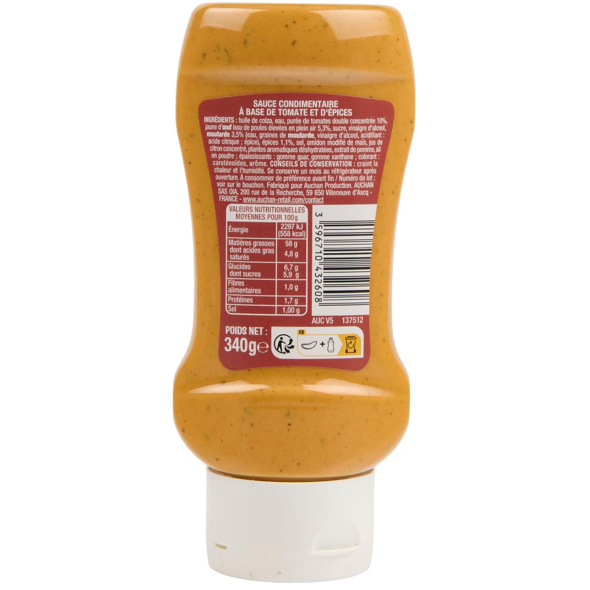 AUCHAN Sauce andalouse flacon souple 340g