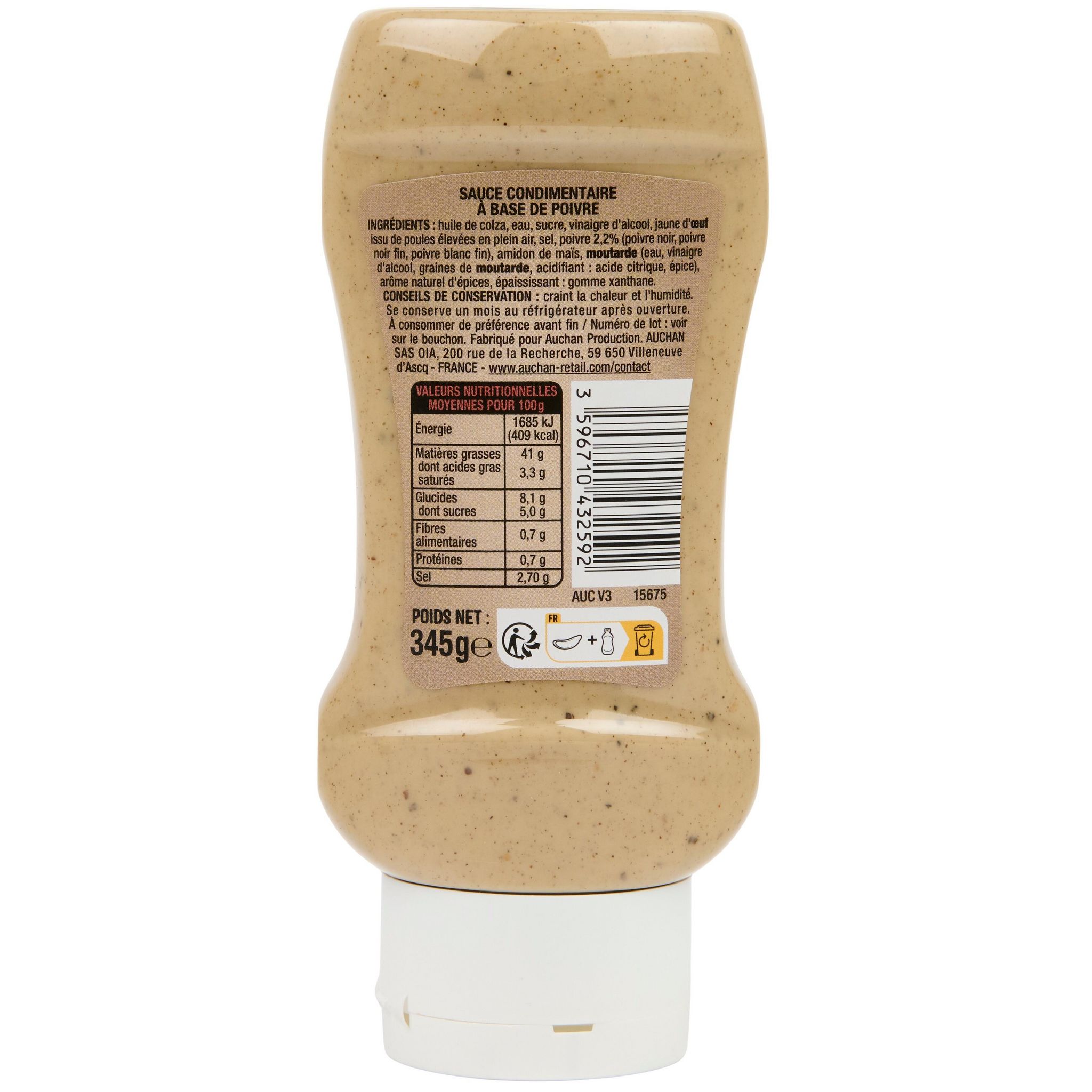 Voir la diapositive 2 : AUCHAN Sauce poivre flacon souple 345g