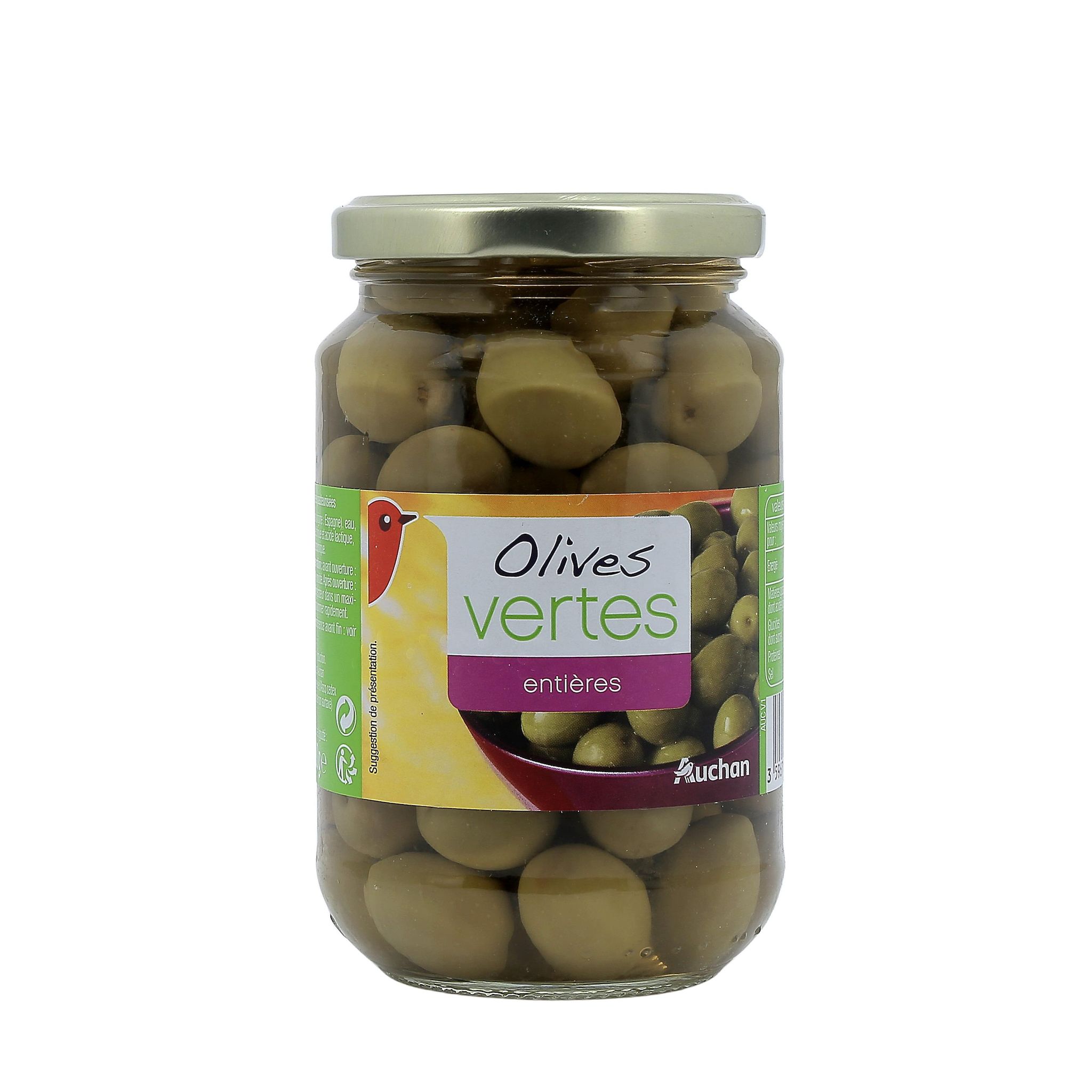 Voir la diapositive 2 : AUCHAN Olives vertes entières 200g