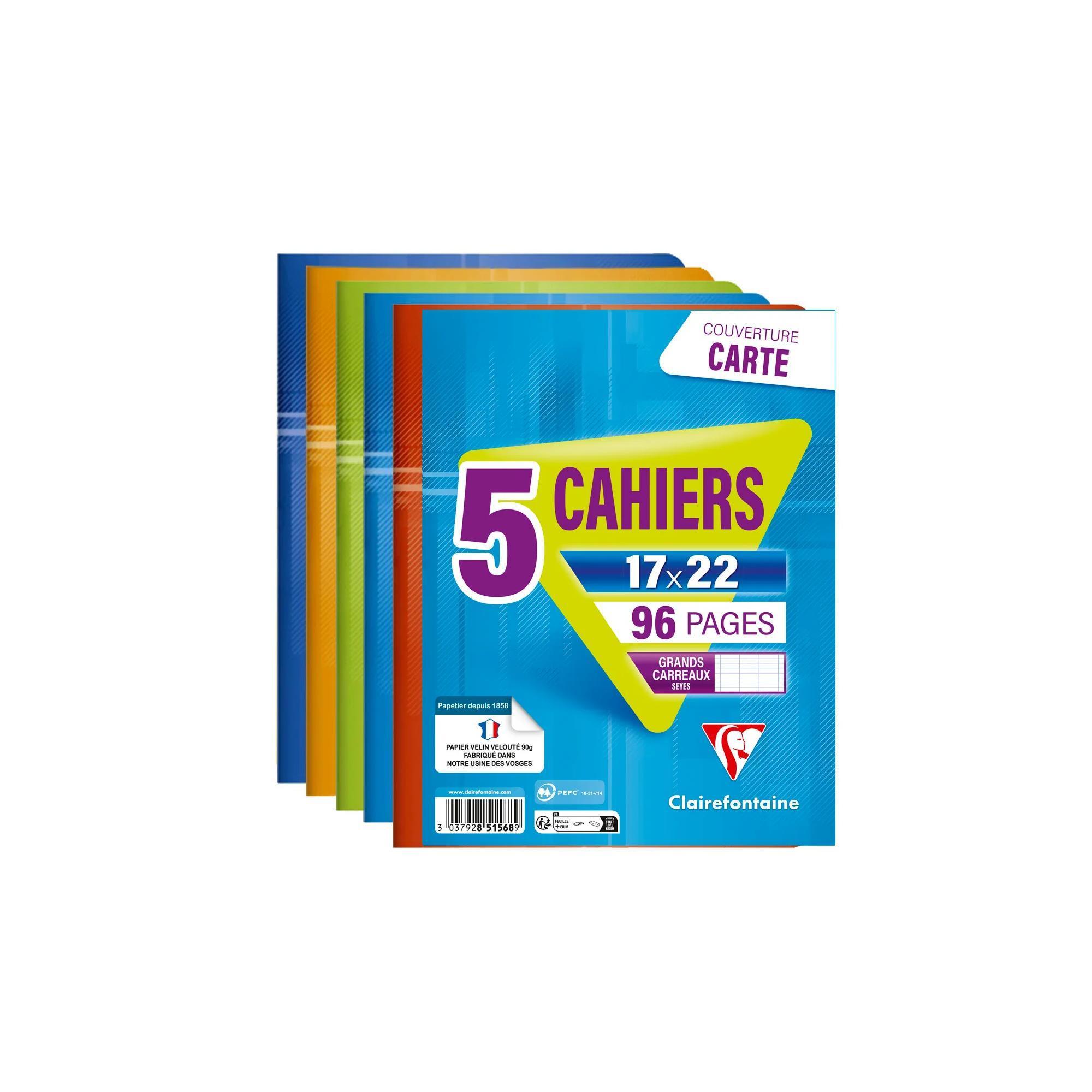CLAIREFONTAINE Lot de 5 Cahiers Agrafés – 96 Pages - 17x22cm
