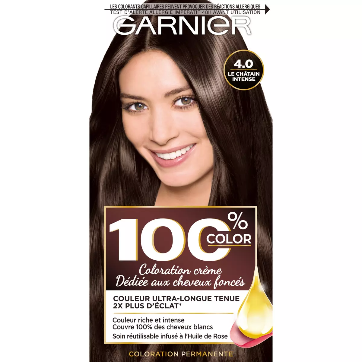 GARNIER 100% Color crème coloration pour cheveux foncés 4.0 châtain intense 1 kit