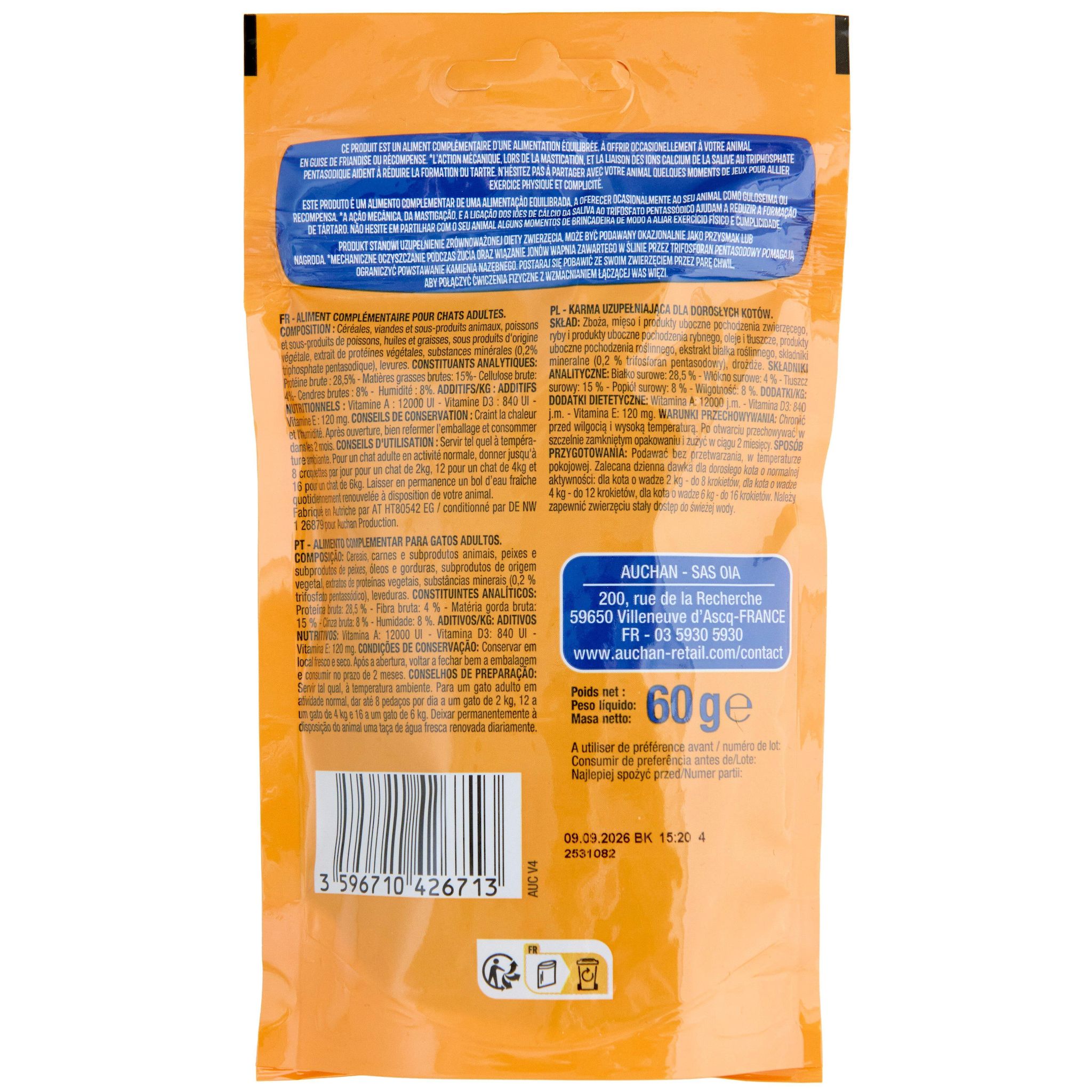 Voir la diapositive 2 : AUCHAN Régal'cat friandises hygiène dentaire pour chat adulte 60g