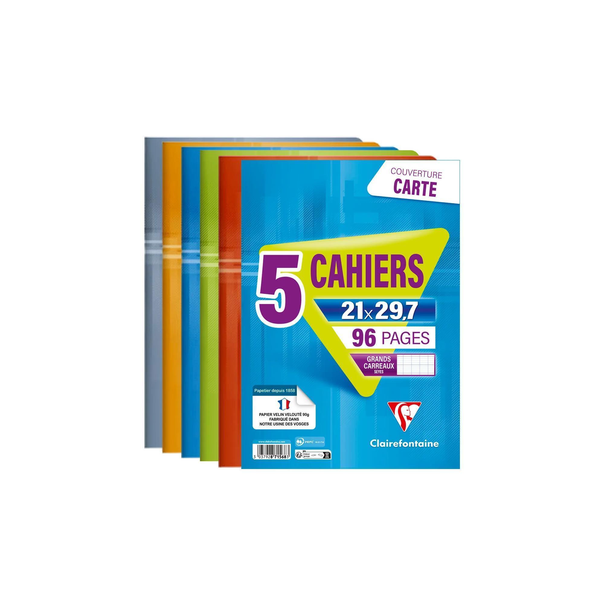 CLAIREFONTAINE Lot de 5 Cahiers Piqués – Format A4, Couverture Pelliculée, 96 Pages,