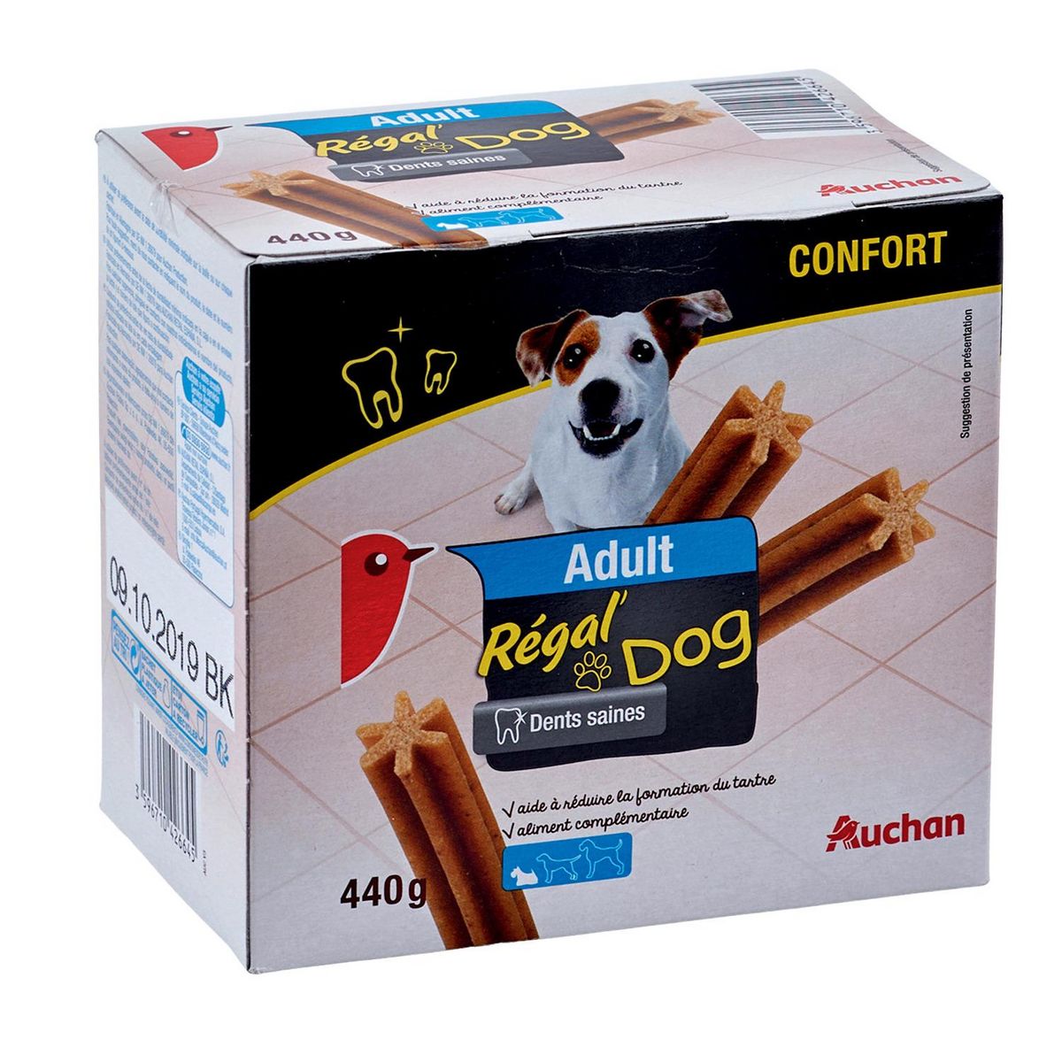 AUCHAN Régal'Dog friandises bâtonnets dents saines pour chien adulte 5 à 10kg 28 bâtonnets 440g