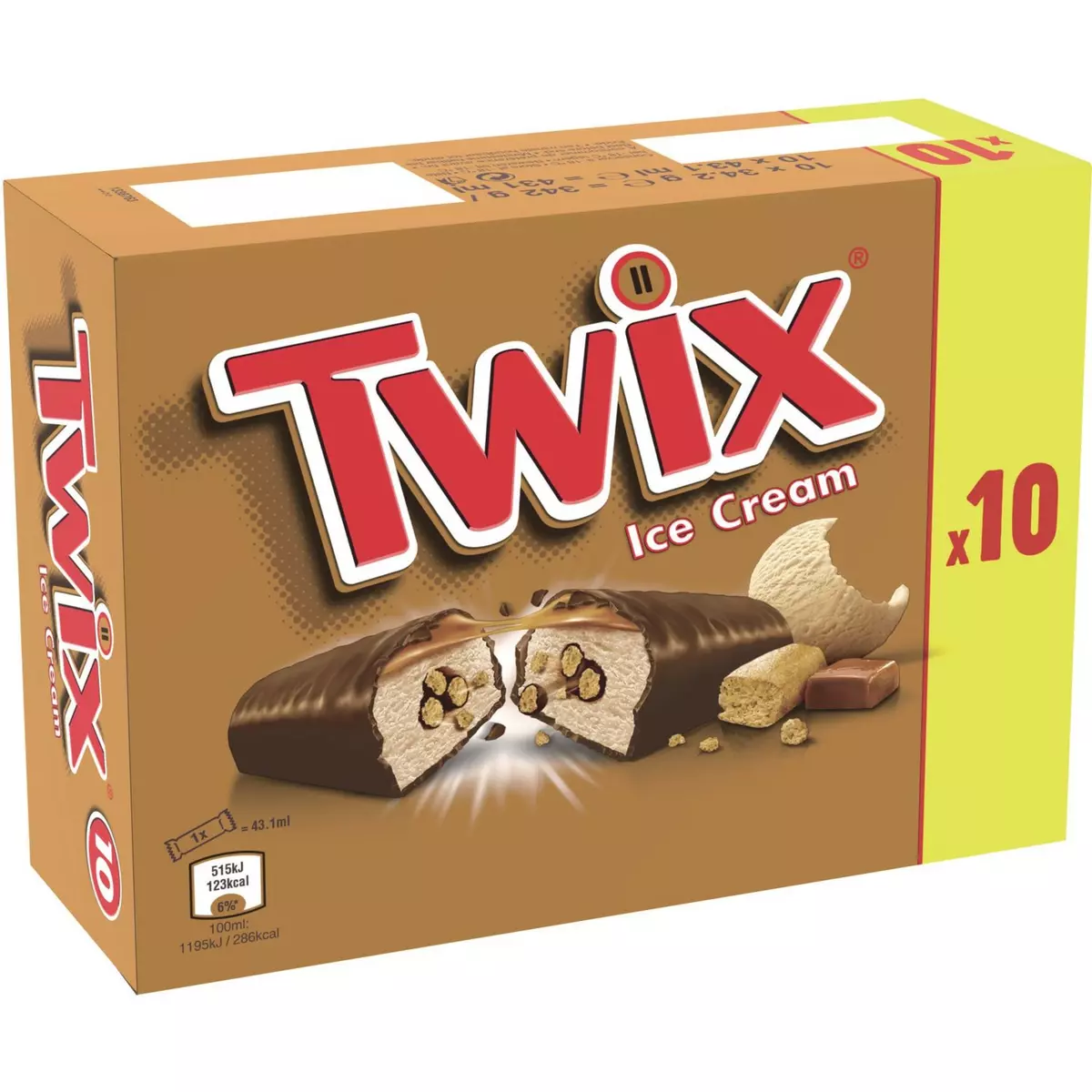 TWIX Barre glacée au caramel, biscuit et enrobage cacao 10 pièces 342g