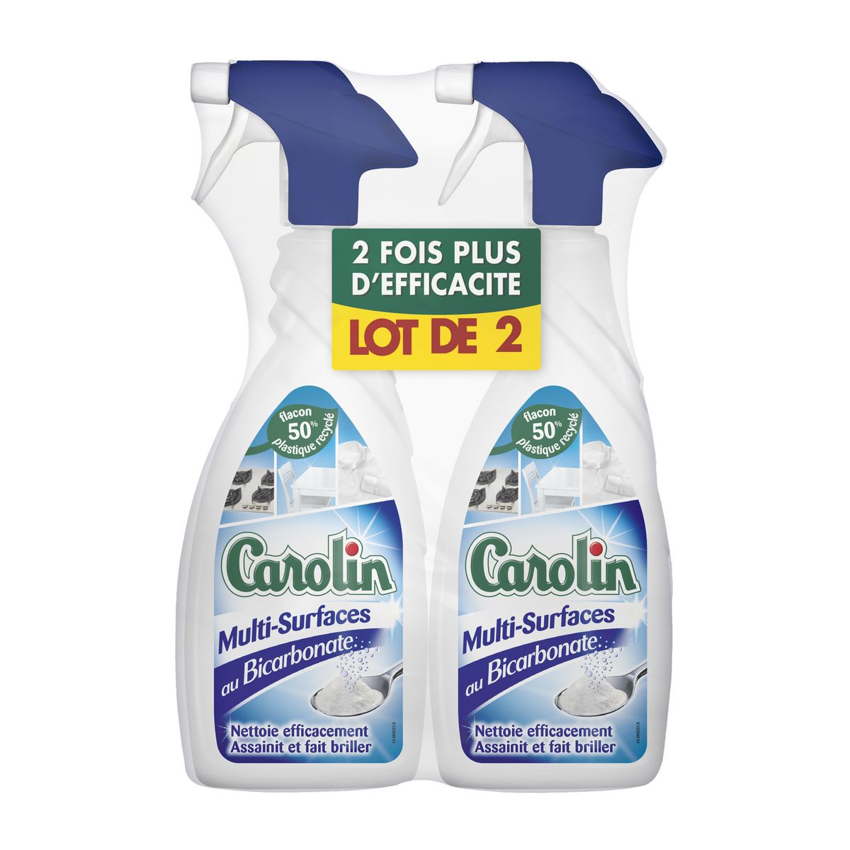 CAROLIN Spray dégraissant multi-surfaces au Bicarbonate 2x650ml