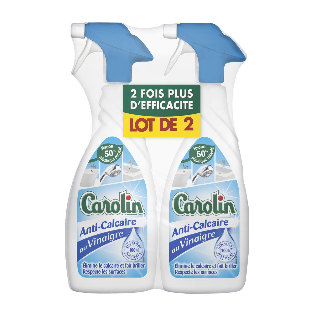 CAROLIN spray anti calcaire au vinaigre naturel 2x650ml