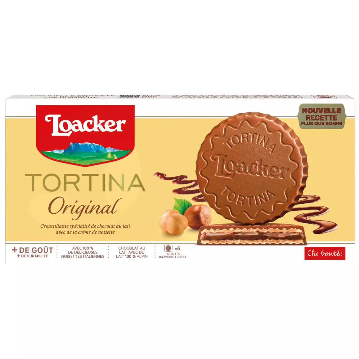 LOACKER Biscuits Tortina enrobés et fourrés au chocolat au lait sachets individuels 6 biscuits 6x21g