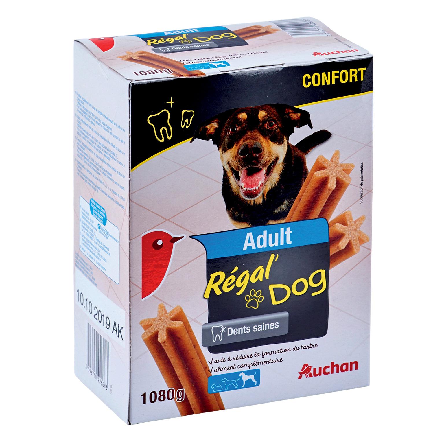 Voir la diapositive 2 : AUCHAN Regal Dog Confort Snack sticks dents saines pour grand chien adulte 28 sticks 1.08kg