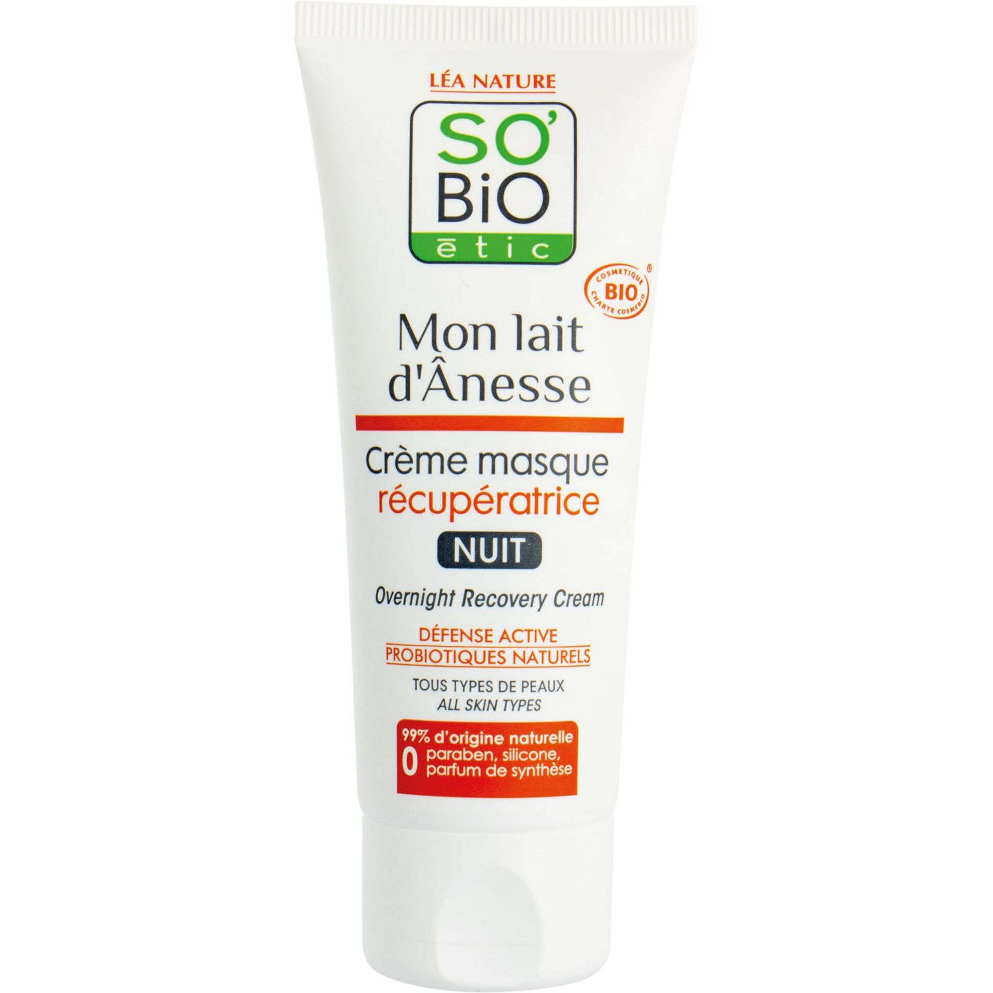 Voir la diapositive 2 : SO BIO ETIC Crème masque de nuit récupératrice tous types de peaux 50ml