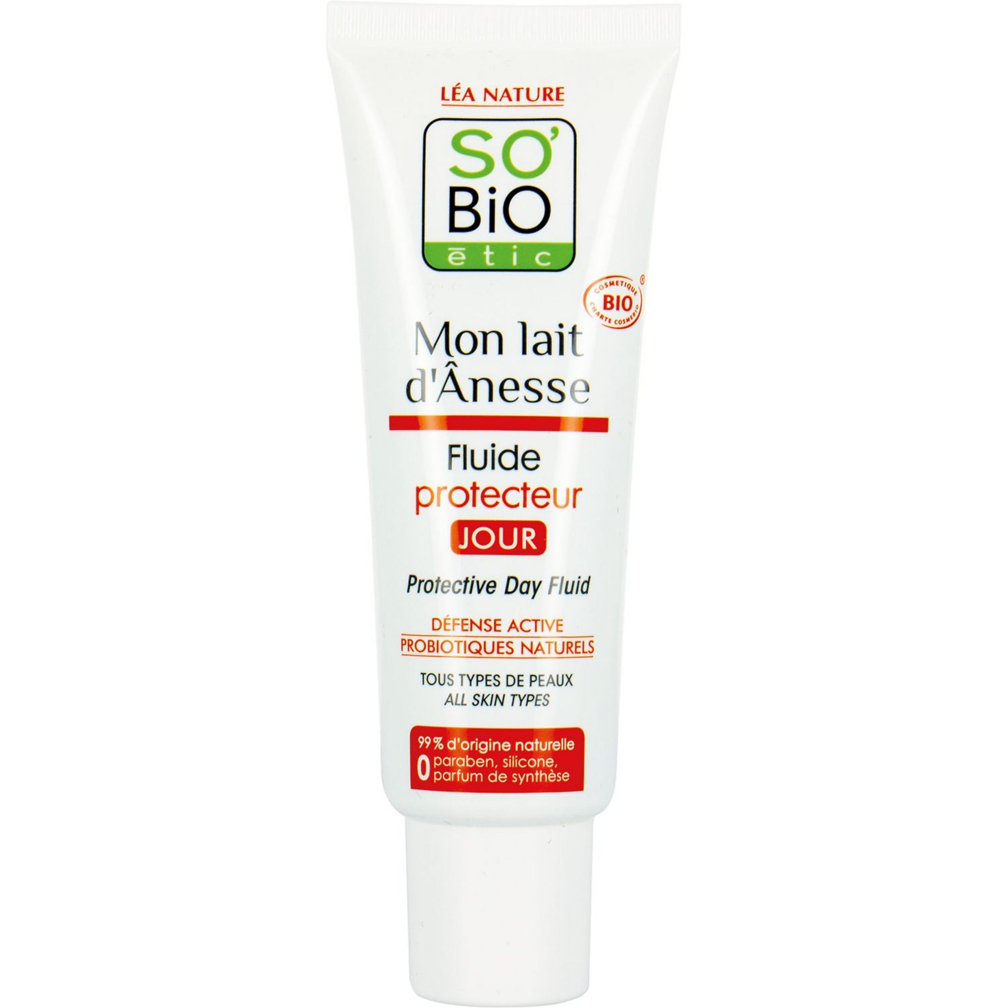 Voir la diapositive 2 : SO BIO ETIC Fluide hydratant protecteur au lait d'ânesse tous types de peaux 50ml