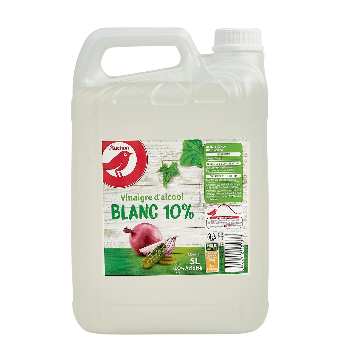 AUCHAN Vinaigre d'alcool blanc 10% d'acidité en bidon 5l