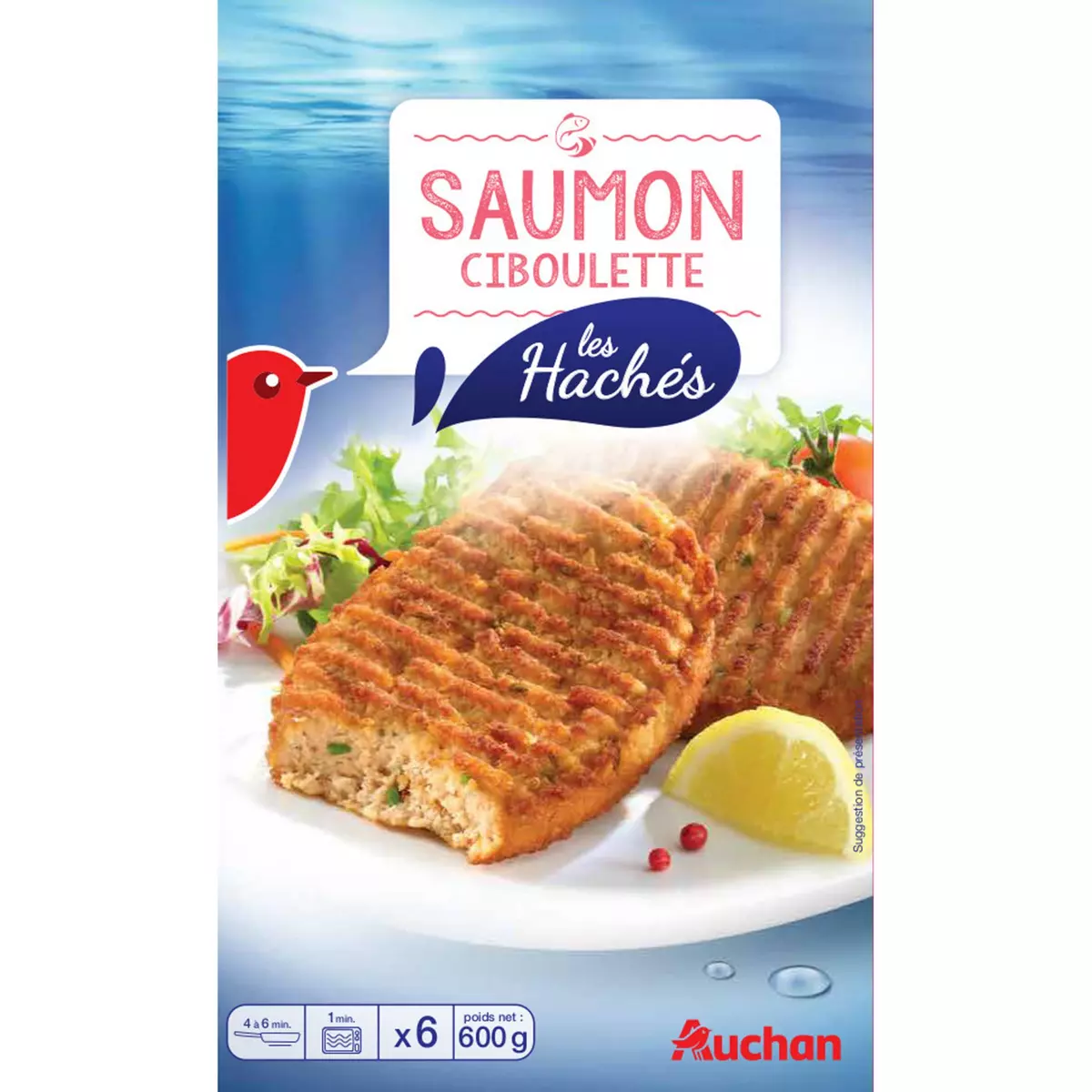 AUCHAN Hâché de saumon ciboulette 6 pièces 600g