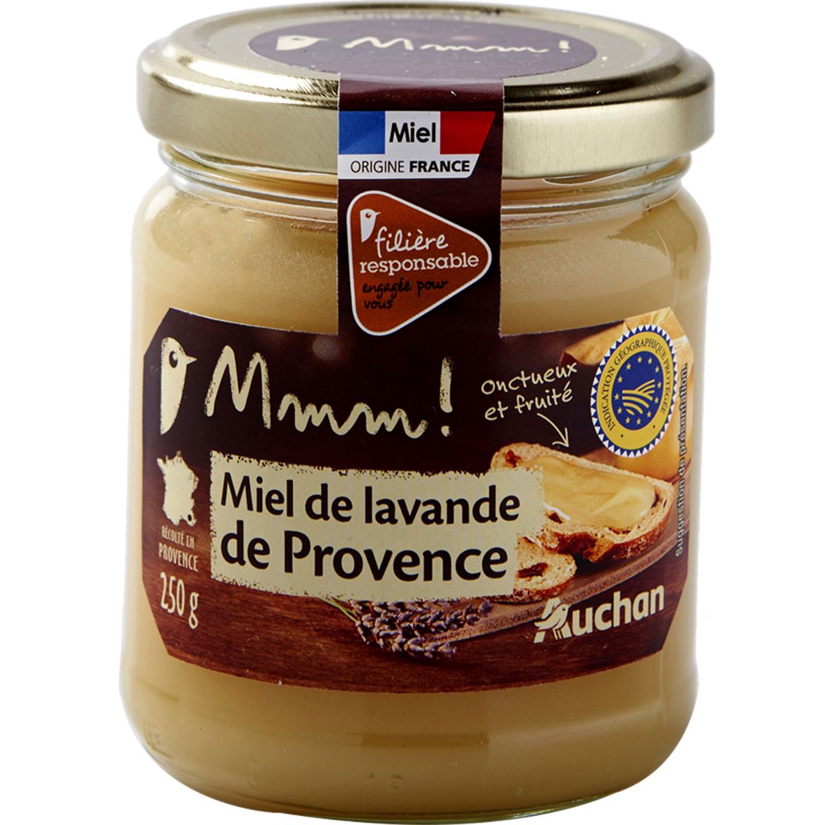 AUCHAN MMM! Miel crémeux de lavande de Provence, onctueux et fruité 250g