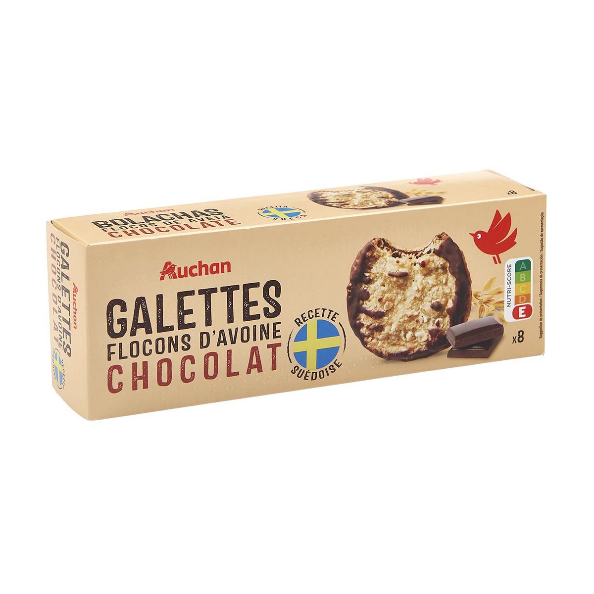 AUCHAN Galettes suédoises aux flocons d'avoine et chocolat 8 biscuits 150g