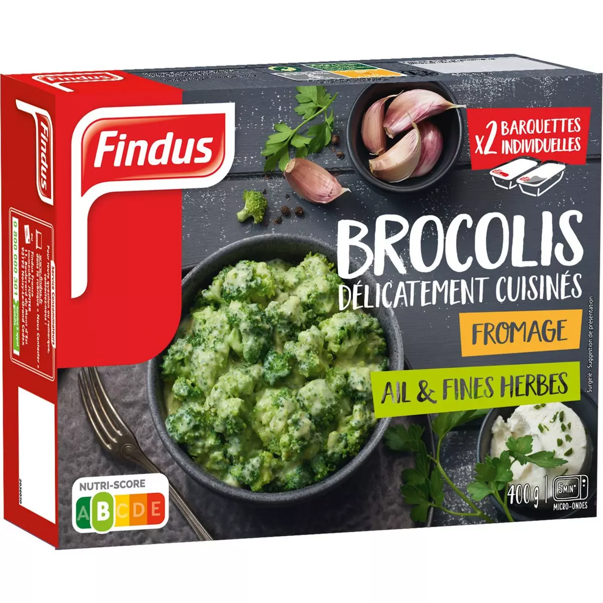 FINDUS Fleurette de brocolis fromage ail et fine herbe 2 barquettes 400g