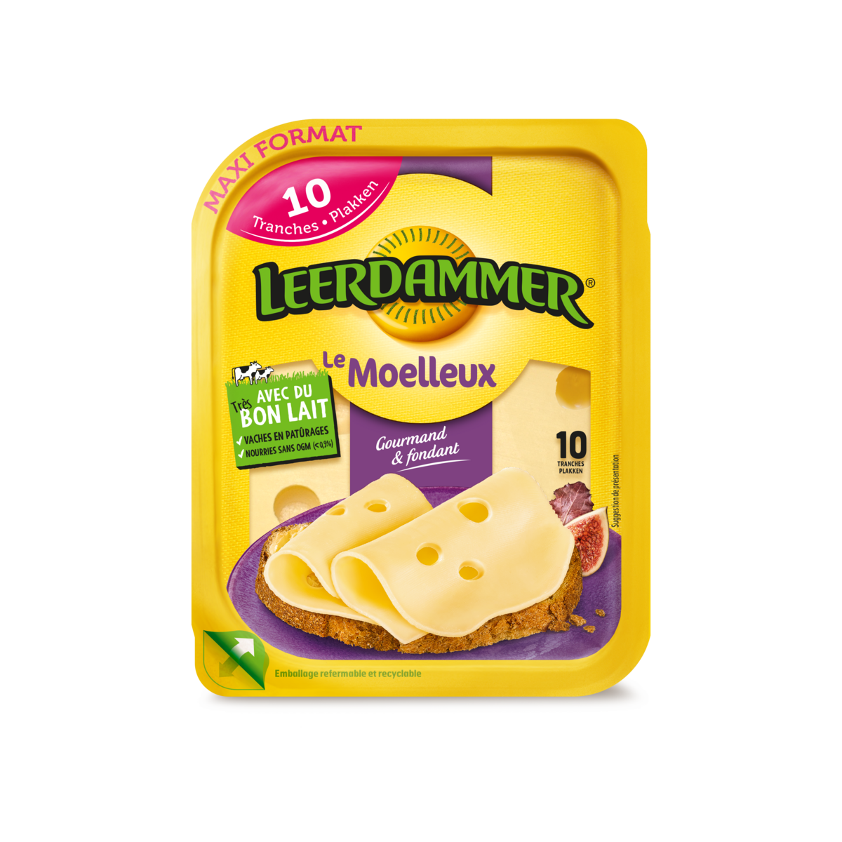 LEERDAMMER Le Moelleux Fromage nature en tranche 10 tranches 250g