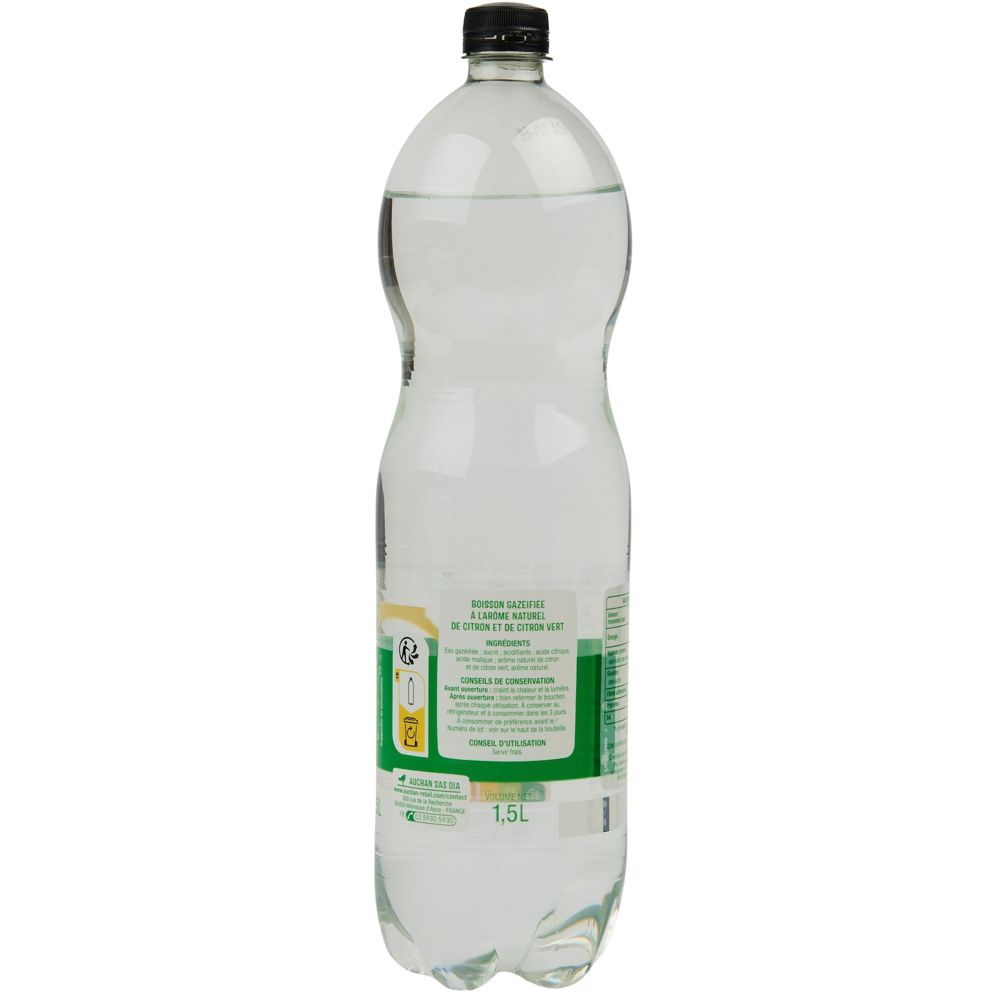 Voir la diapositive 3 : AUCHAN Soda saveur citron et citron vert 1,5l