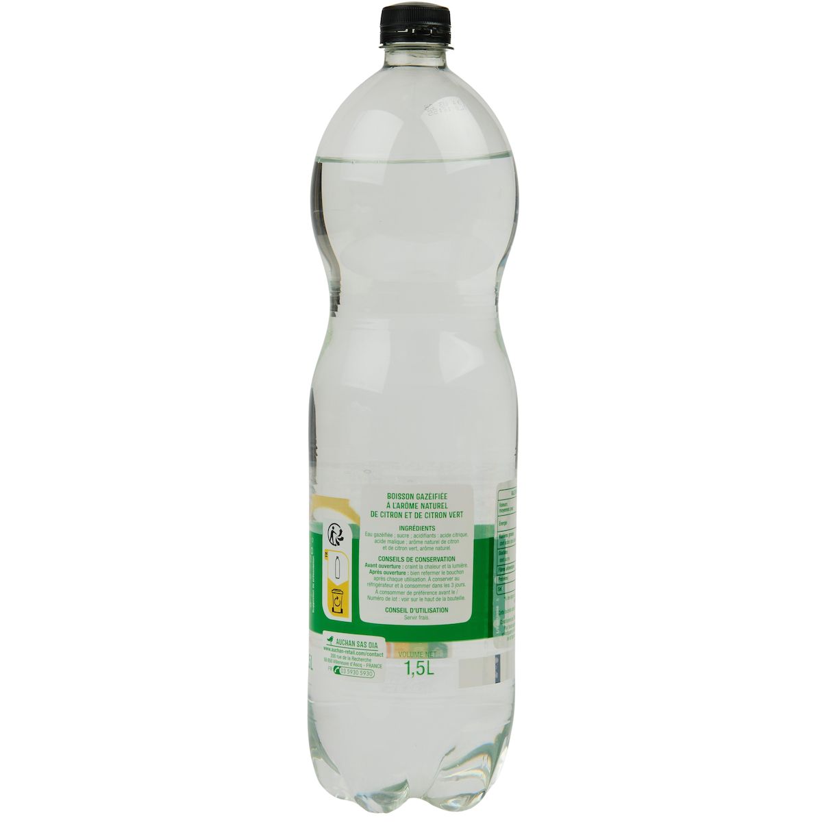 AUCHAN Soda saveur citron et citron vert 1,5l