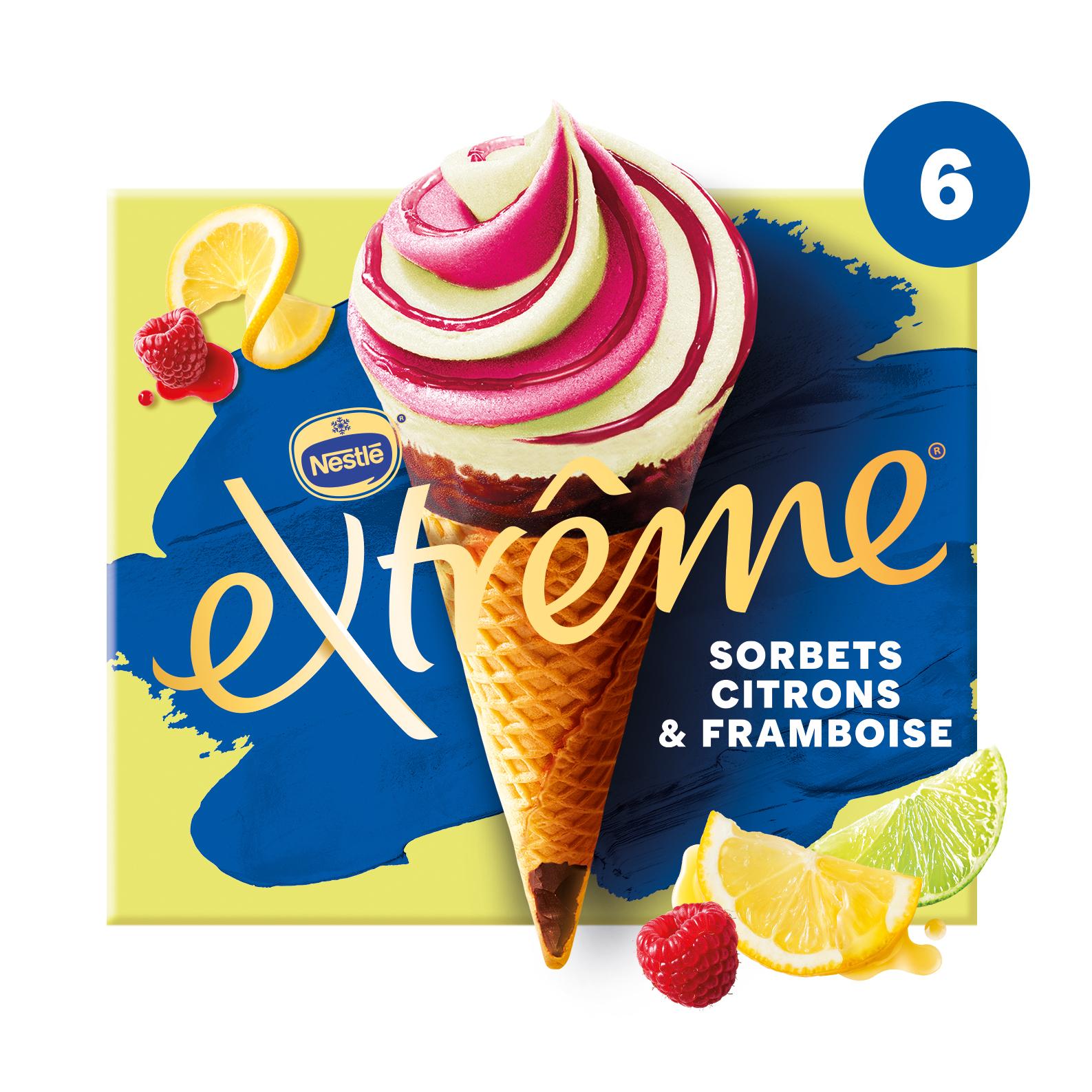 Voir la diapositive 2 : EXTREME Cônes glacés sorbet citron framboise 6 pièces 438g