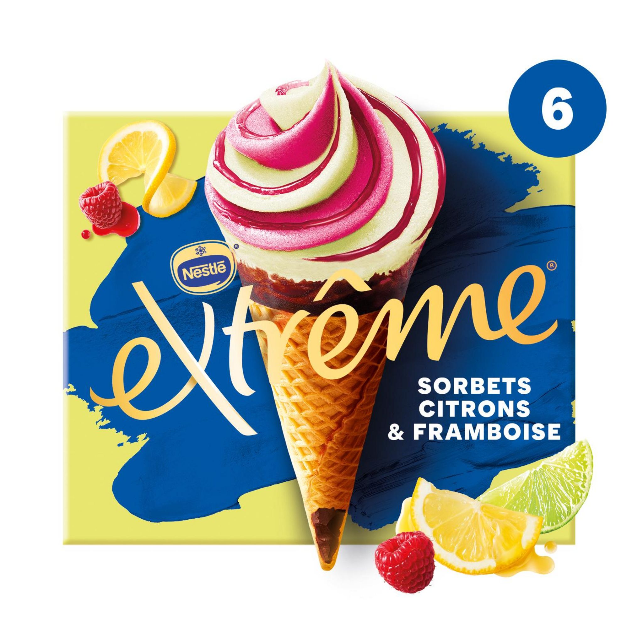Voir la diapositive 2 : EXTREME Cônes glacés sorbet citron framboise 6 pièces 444g