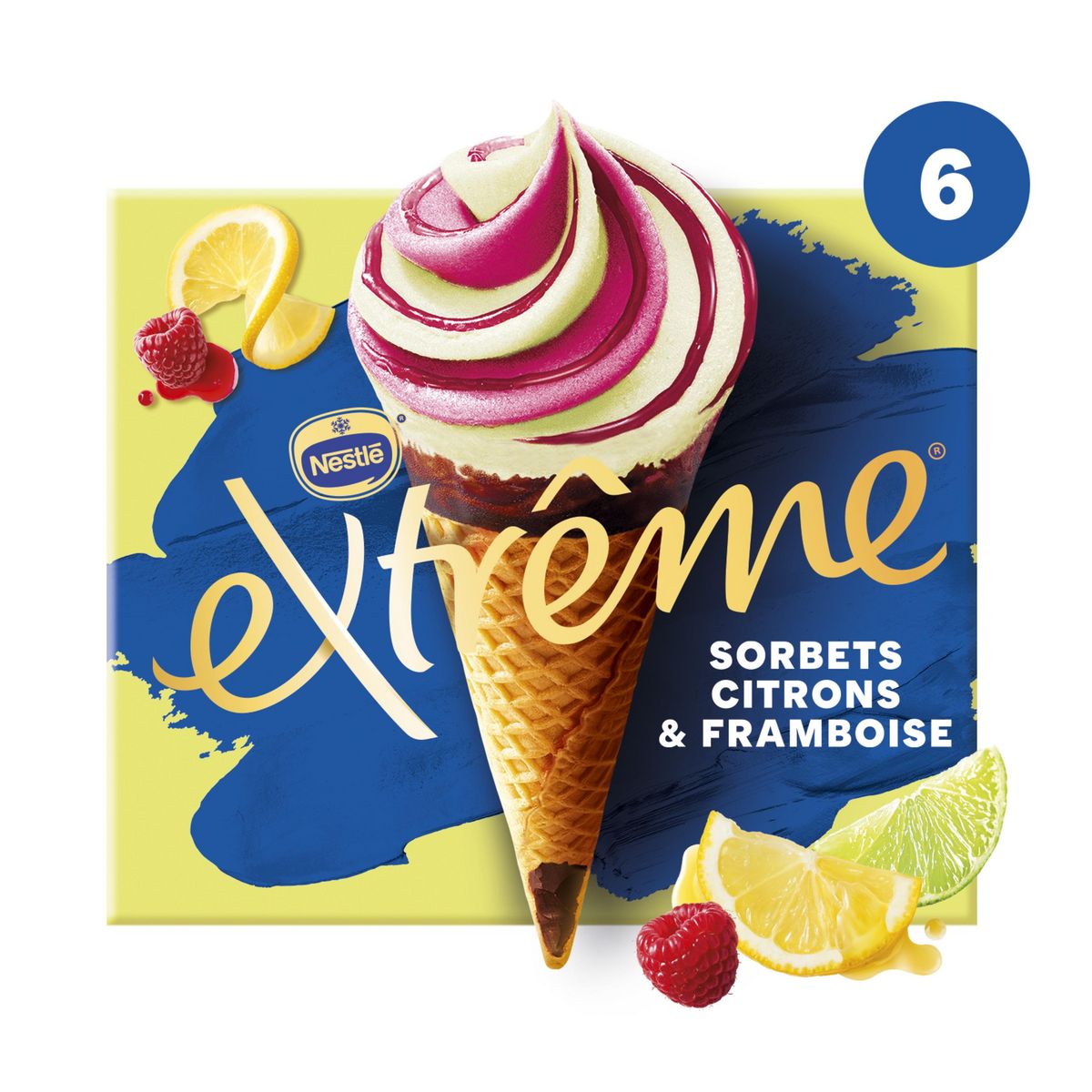 EXTREME Cônes glacés sorbet citron framboise 6 pièces 444g