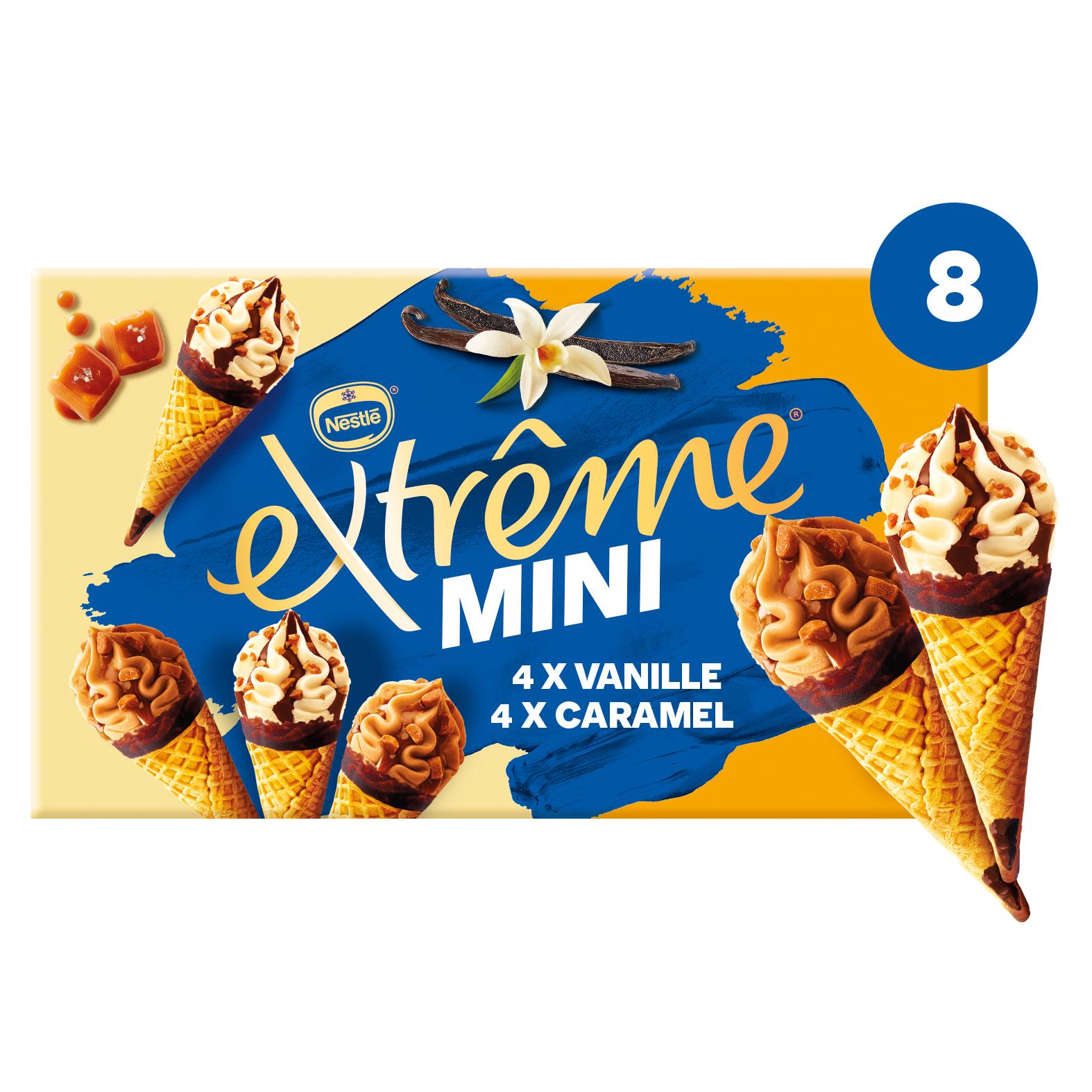 Voir la diapositive 2 : EXTREME Mini-cônes glacés vanille et caramel 8 pièces 313g