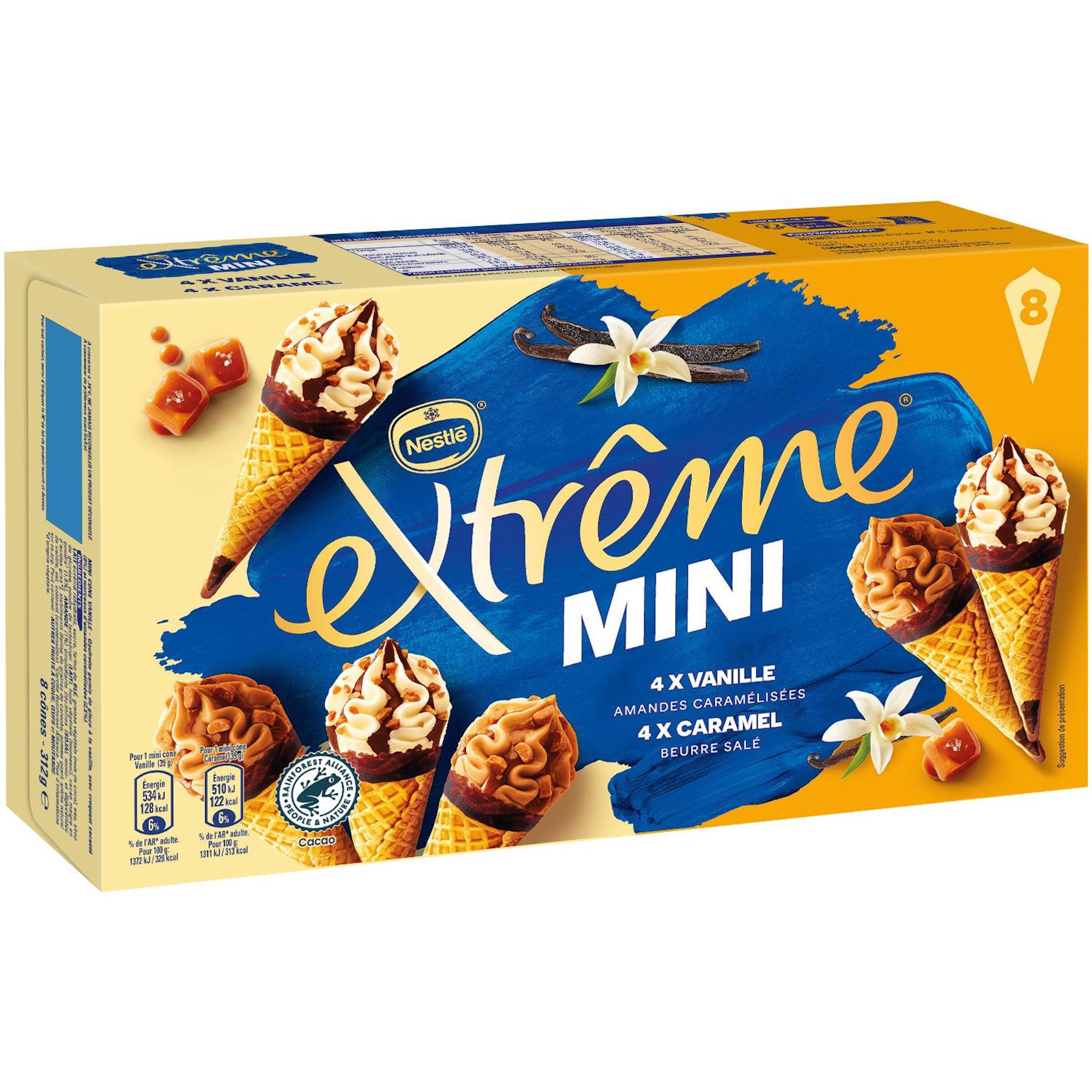 Voir la diapositive 2 : EXTREME Mini-cônes glacés vanille et caramel 8 pièces 313g