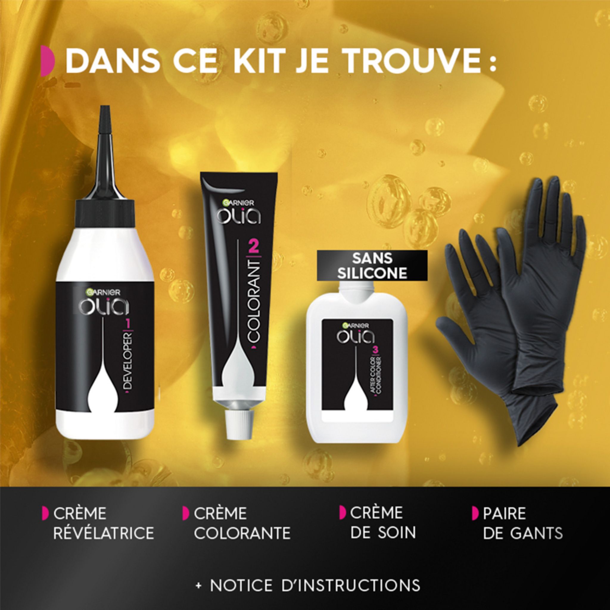 Voir la diapositive 2 : GARNIER Olia Coloration permanente sans ammoniaque 110 blond naturel 3 produits 1 kit