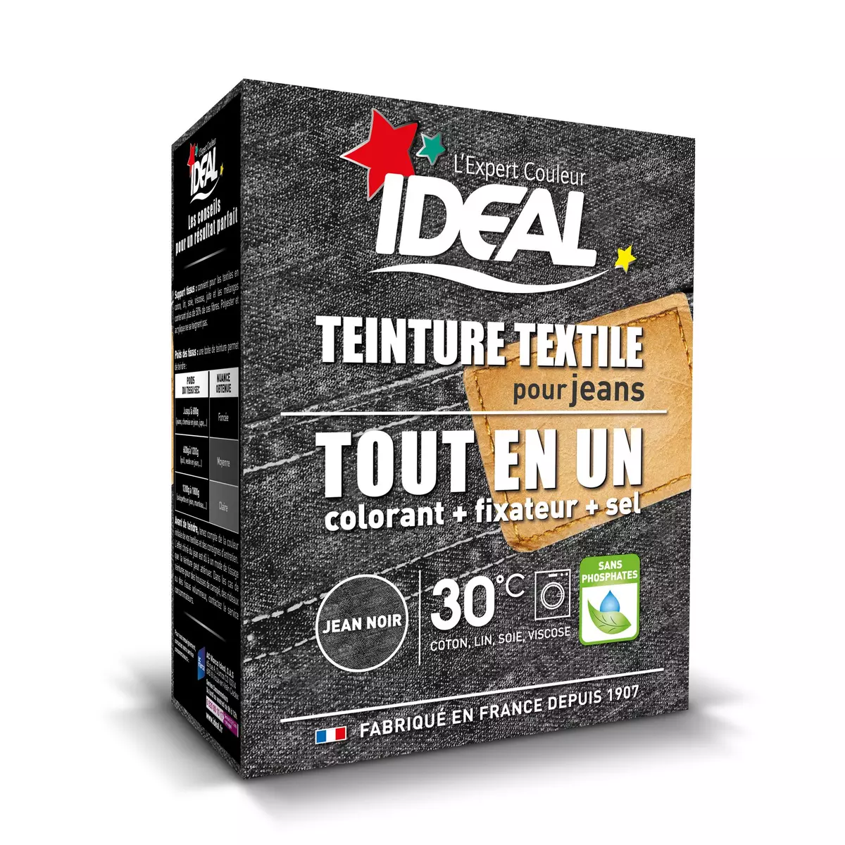 Ideal Teinture Textile Tout en un 350 g Jean Noir : : Epicerie