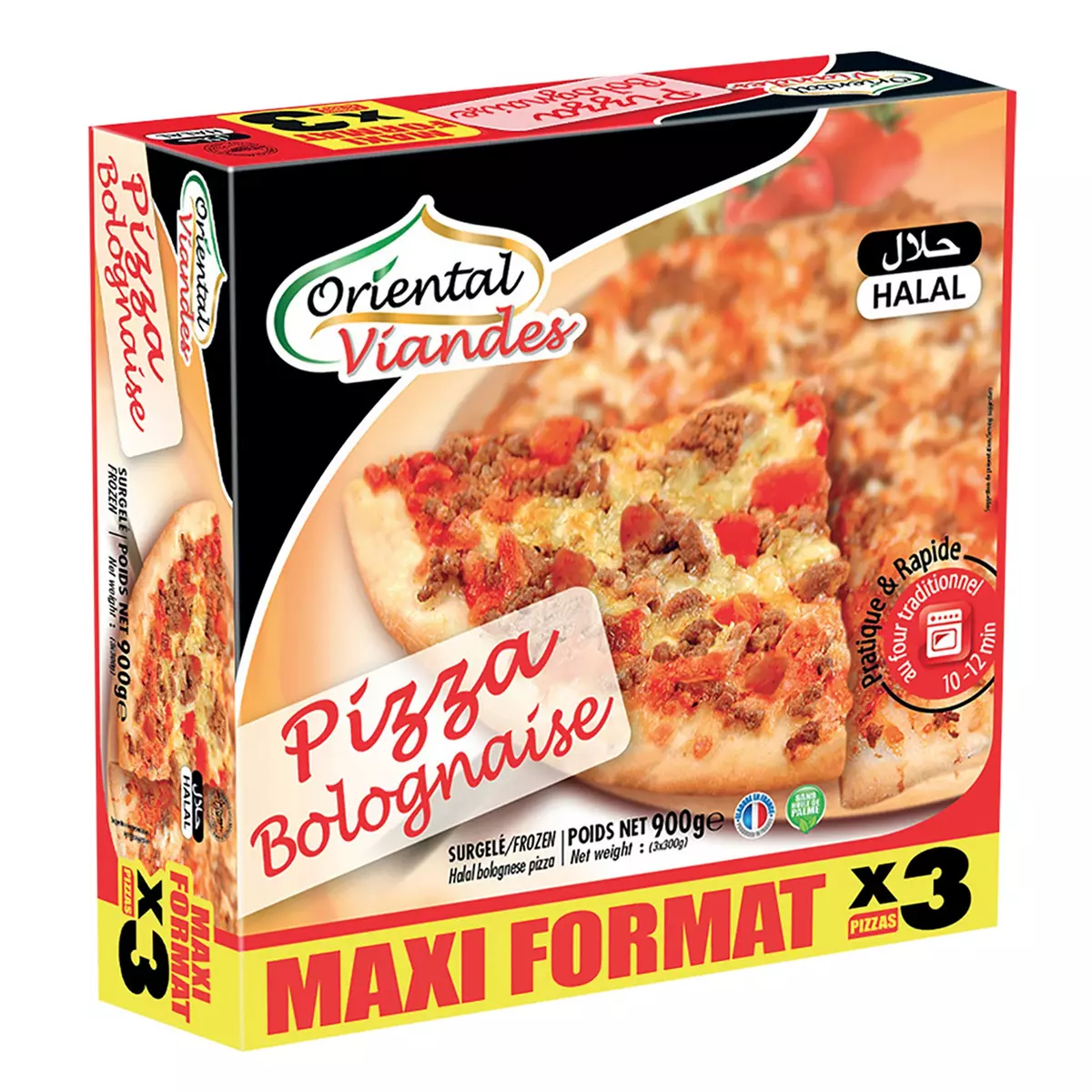 ORIENTAL VIANDES Pizzas bolognaise halal 3 pizzas 900g